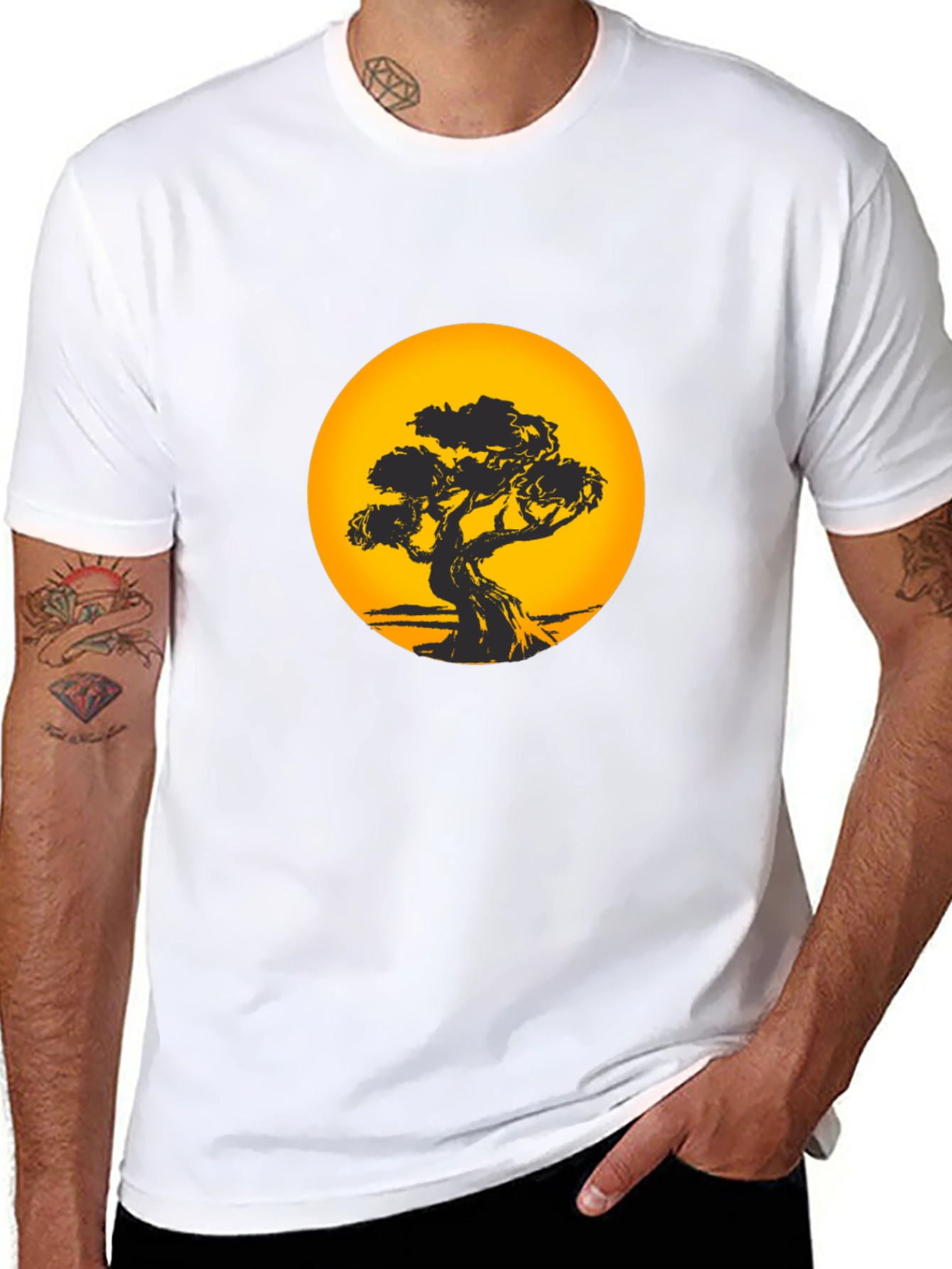 Bonsai Tree Sunset Black T-Shirt