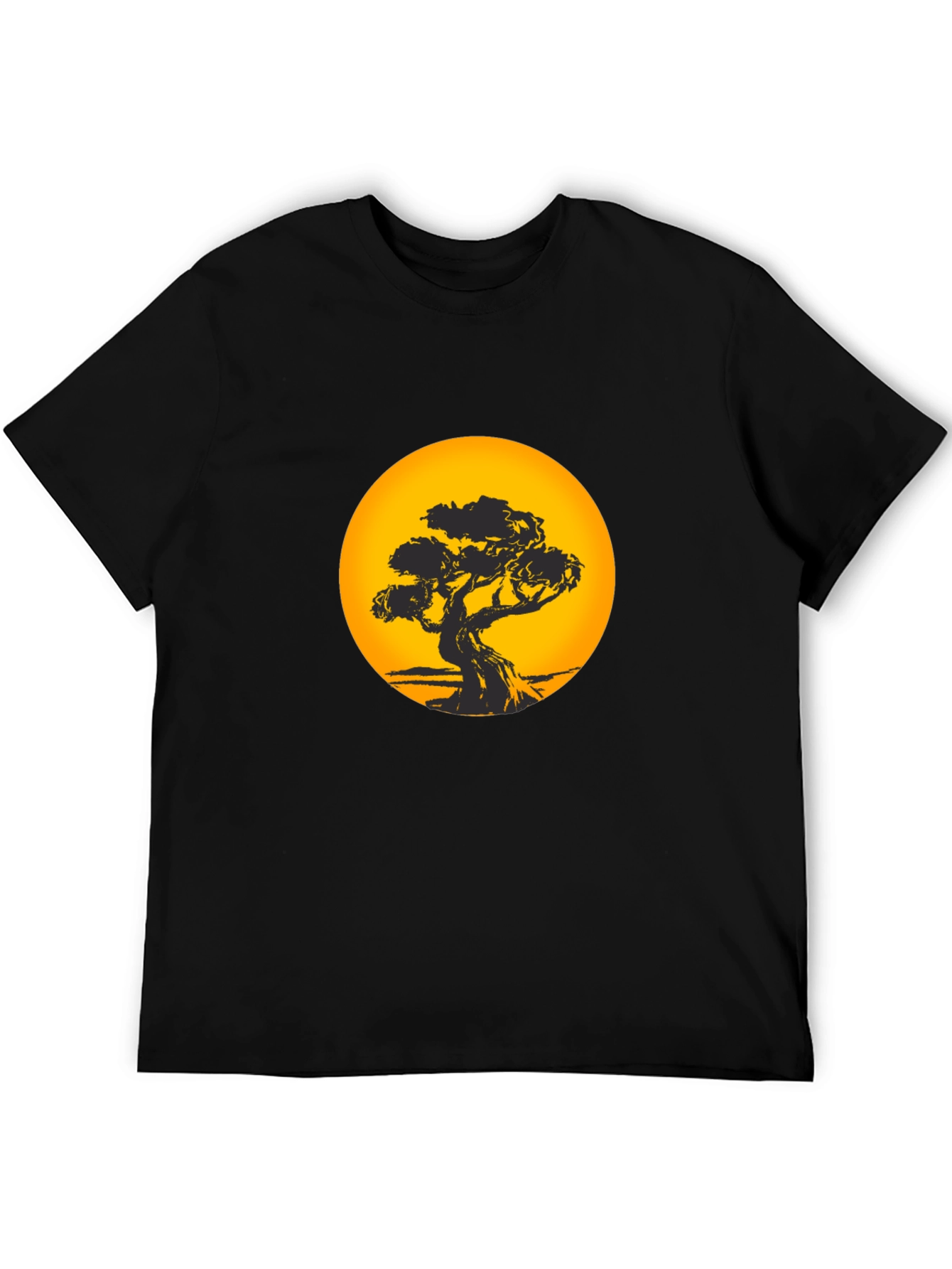 Bonsai Tree Sunset Black T-Shirt