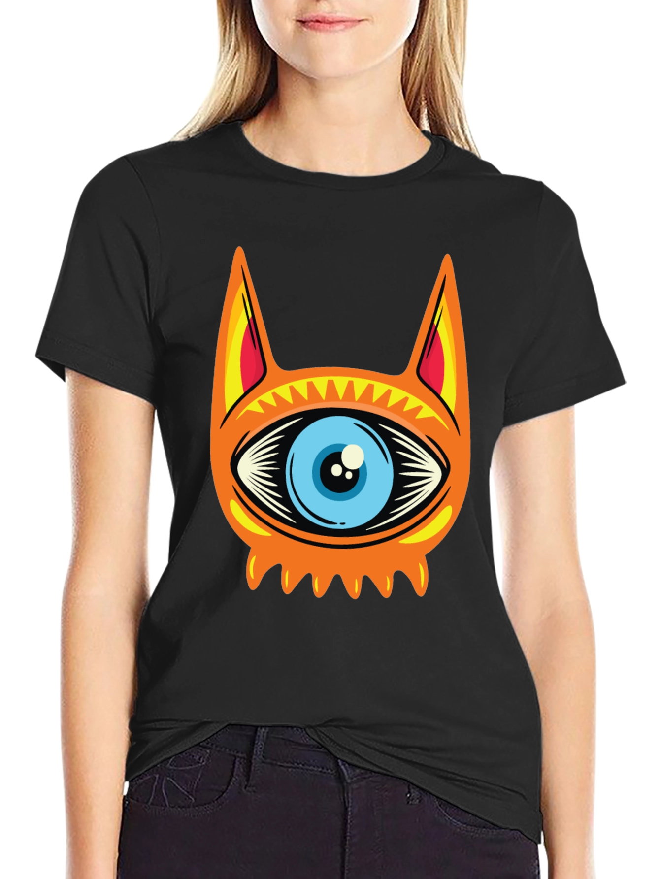 Eye Cat Graphic Black T-Shirt