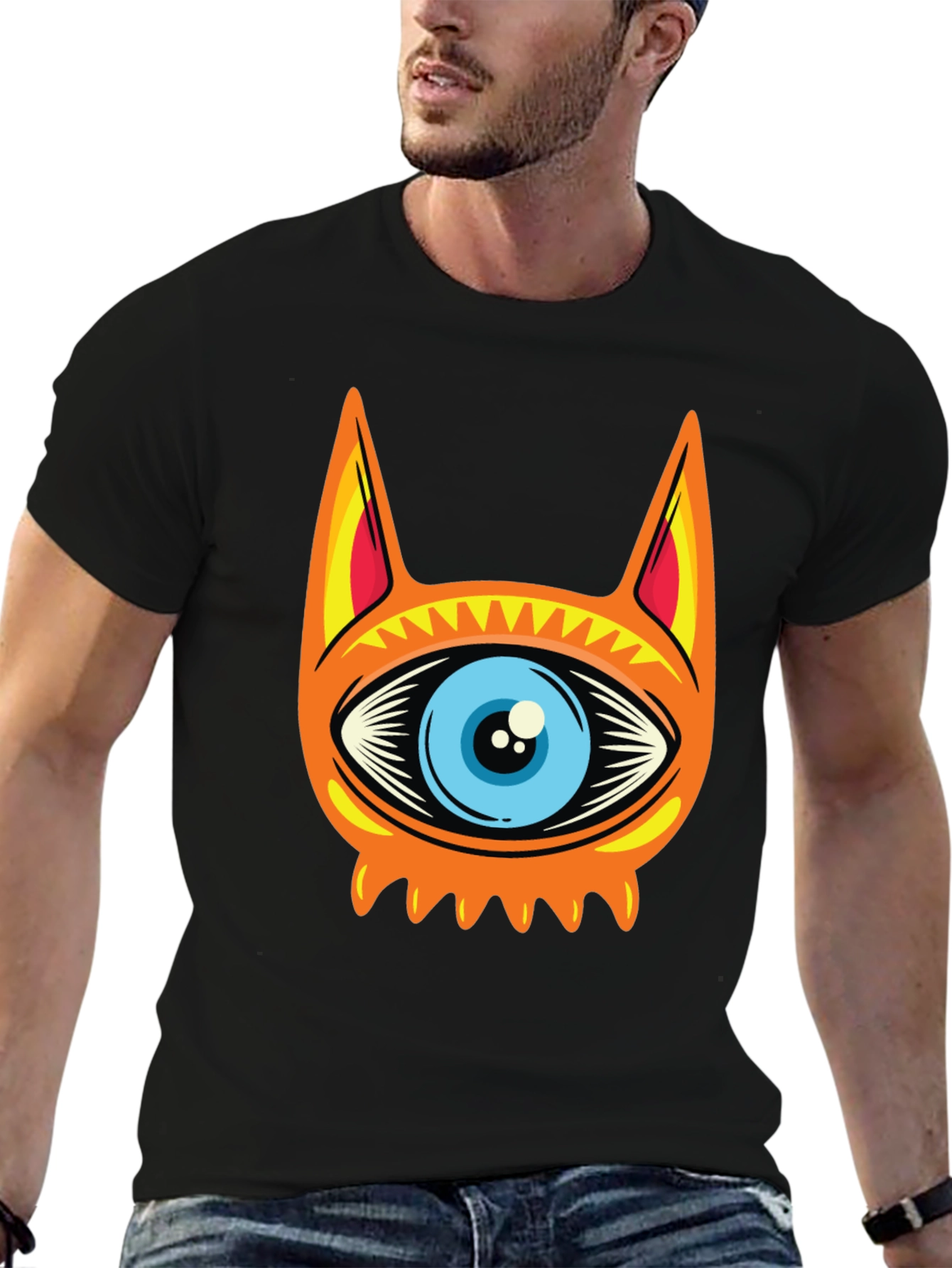 Eye Cat Graphic Black T-Shirt