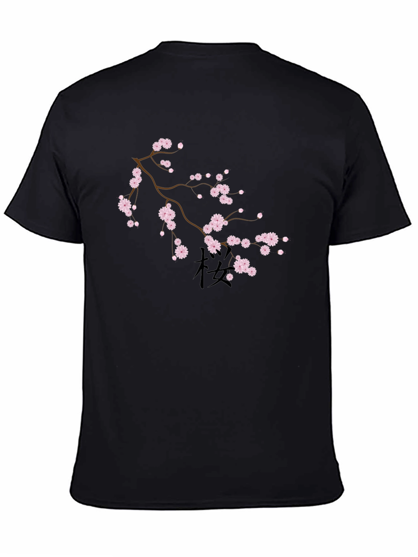 Black T-Shirt with Cherry Blossom Design