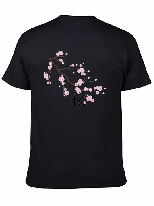 Black T-Shirt with Cherry Blossom Design