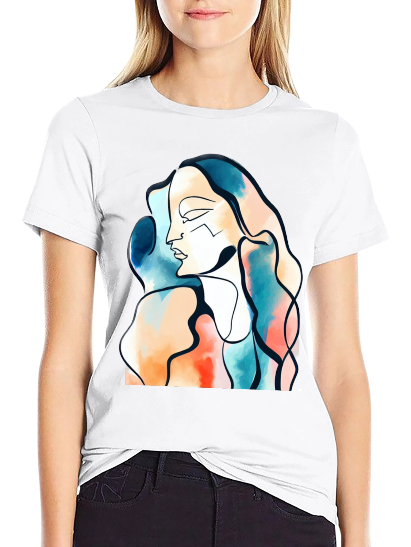 Abstract Face Graphic Print Black T-Shirt