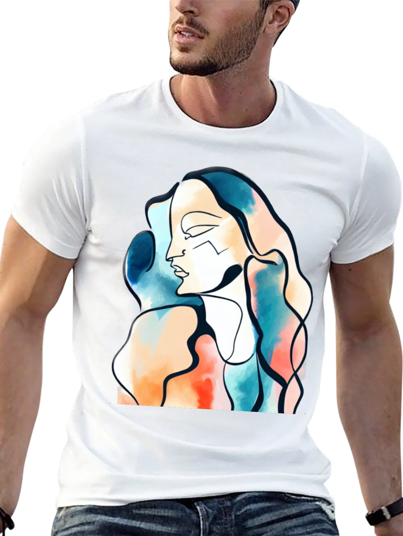 Abstract Face Graphic Print Black T-Shirt
