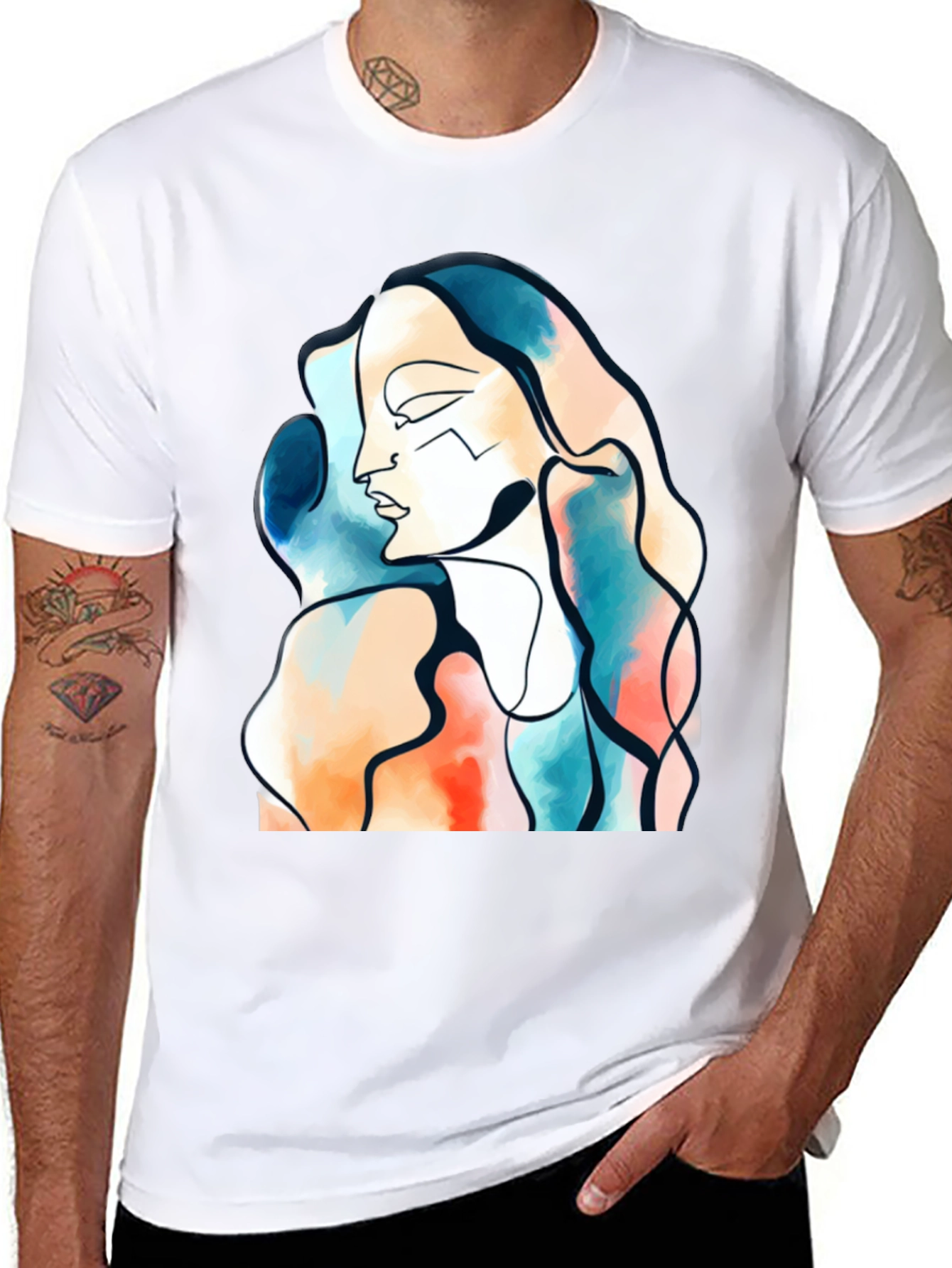 Abstract Face Graphic Print Black T-Shirt