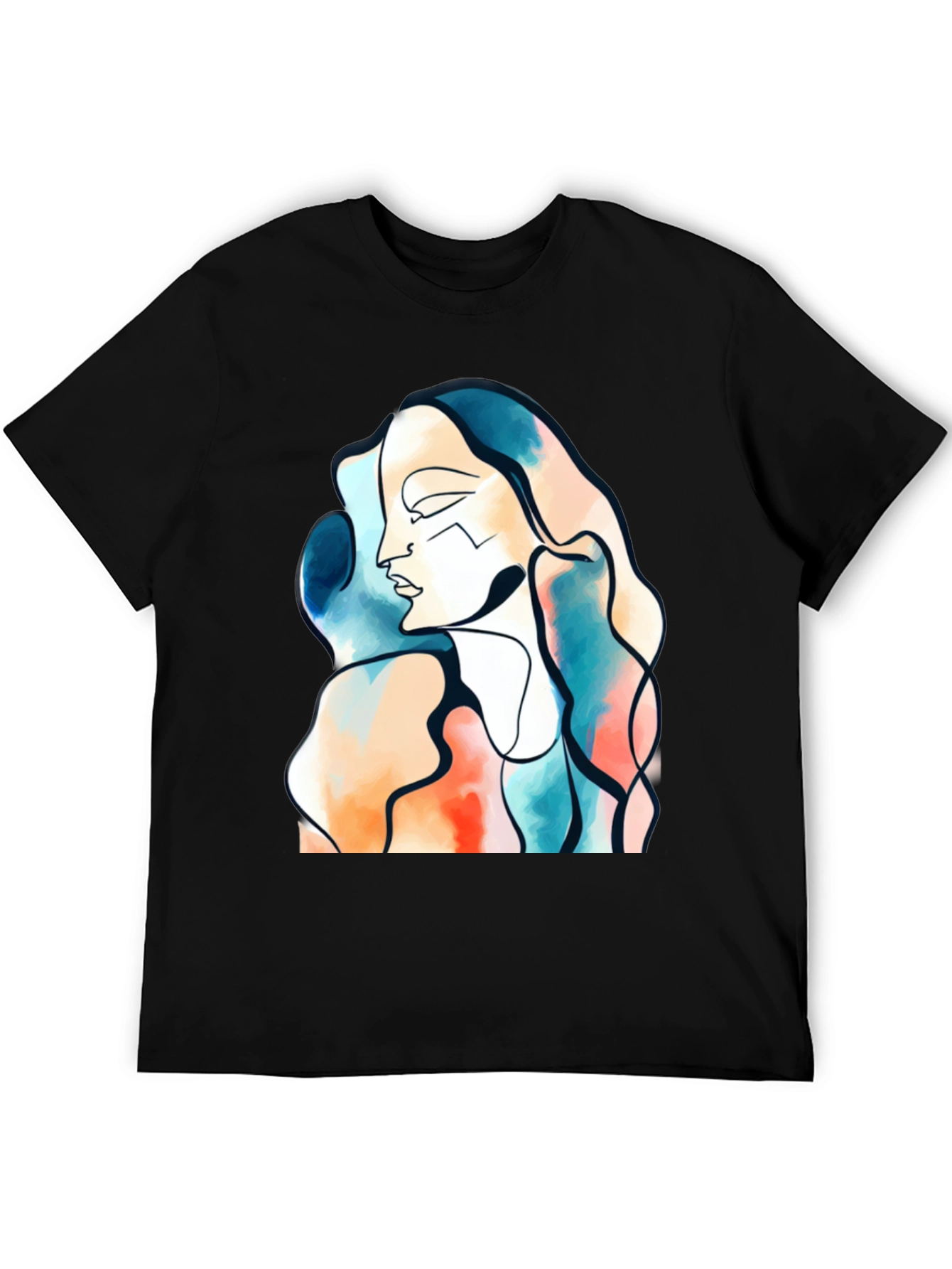 Abstract Face Graphic Print Black T-Shirt