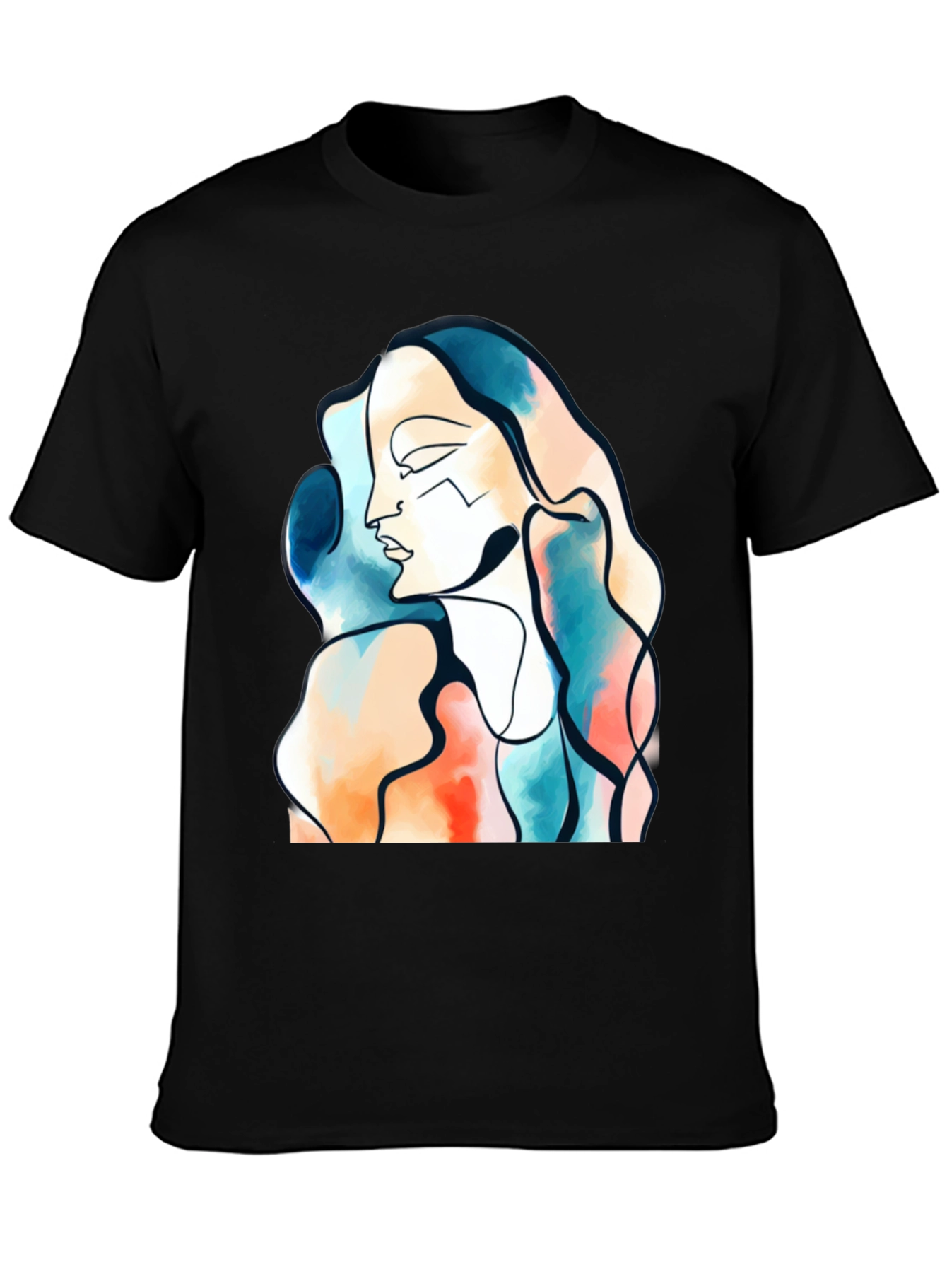 Abstract Face Graphic Print Black T-Shirt