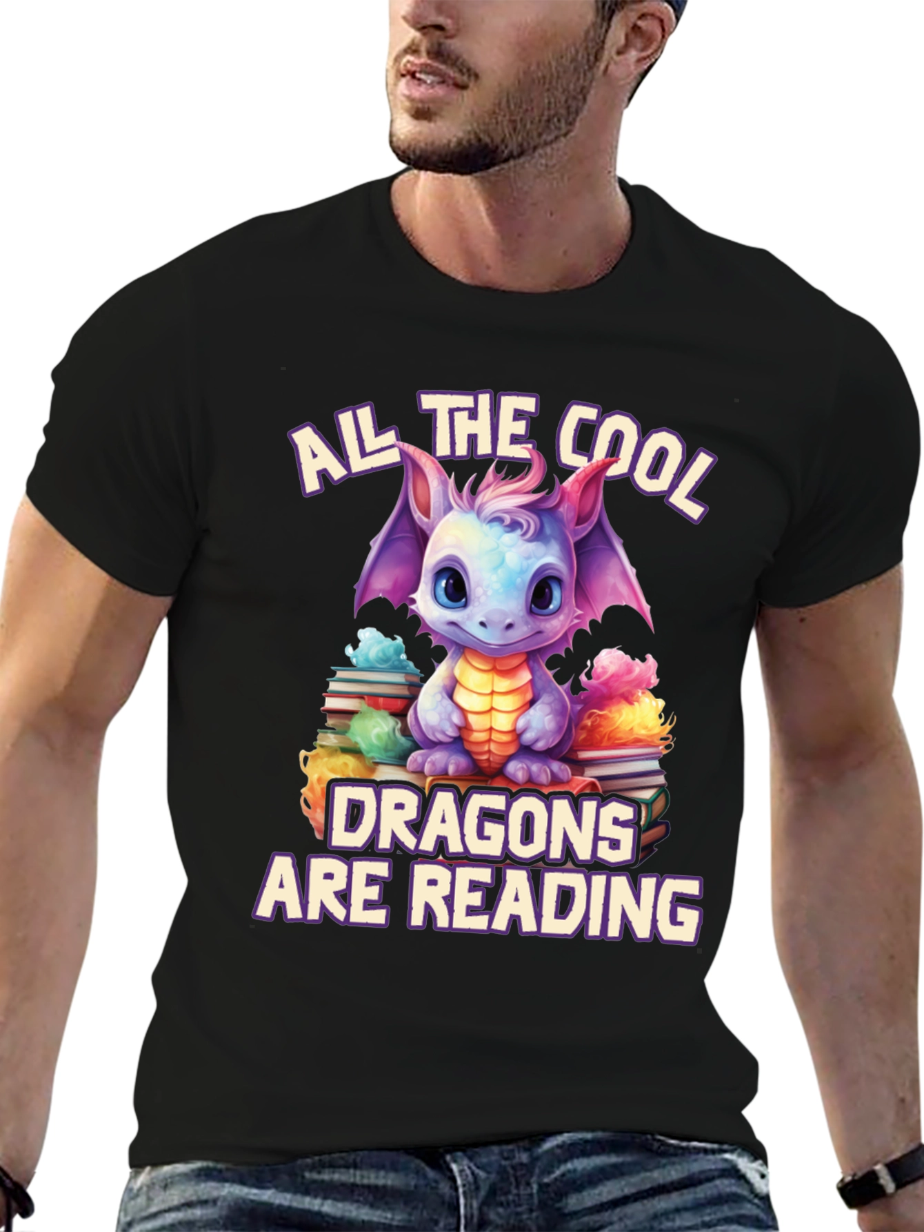 Cute Dragon Reading T-Shirt - Book Lover Tee