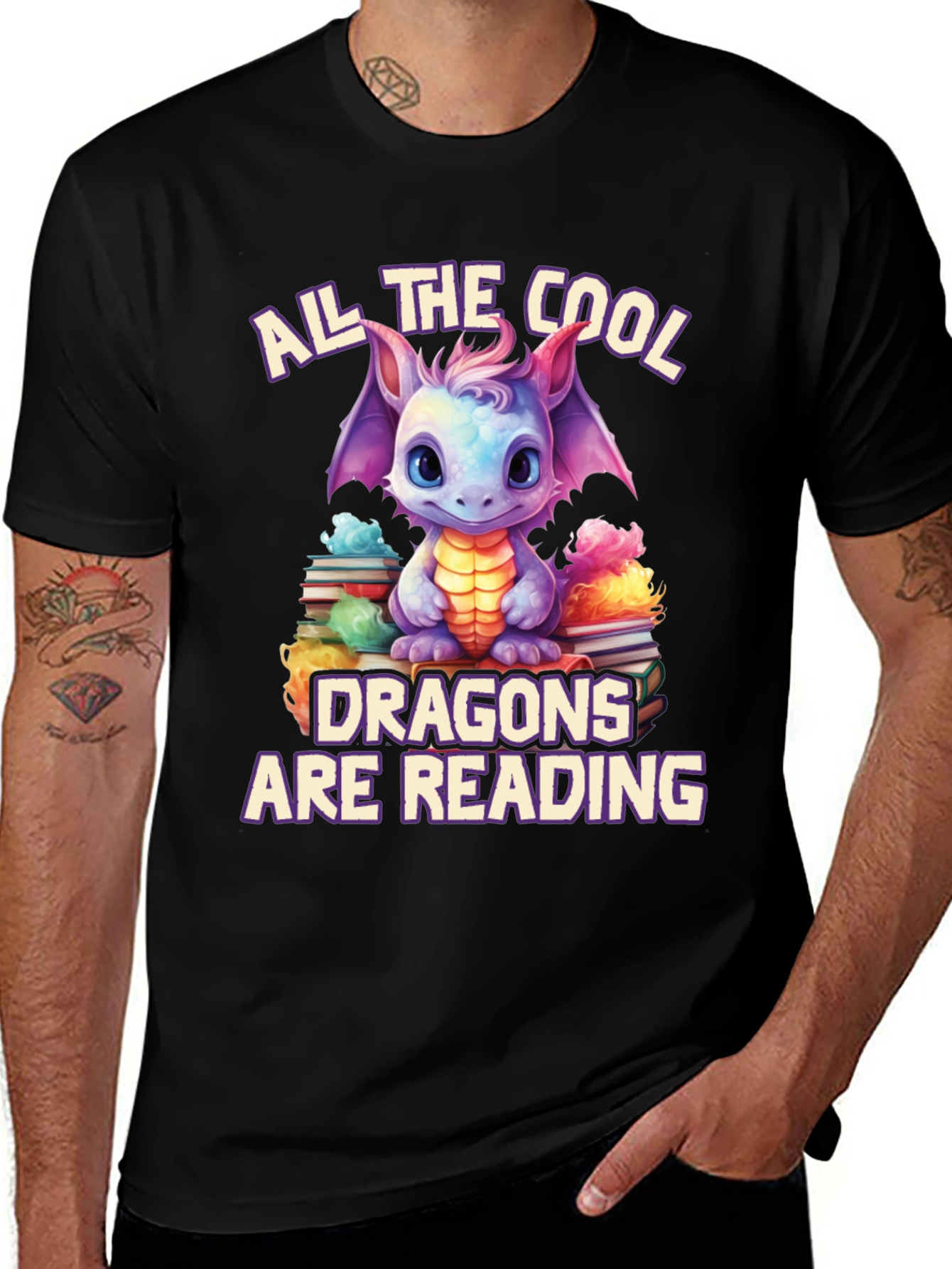 Cute Dragon Reading T-Shirt - Book Lover Tee