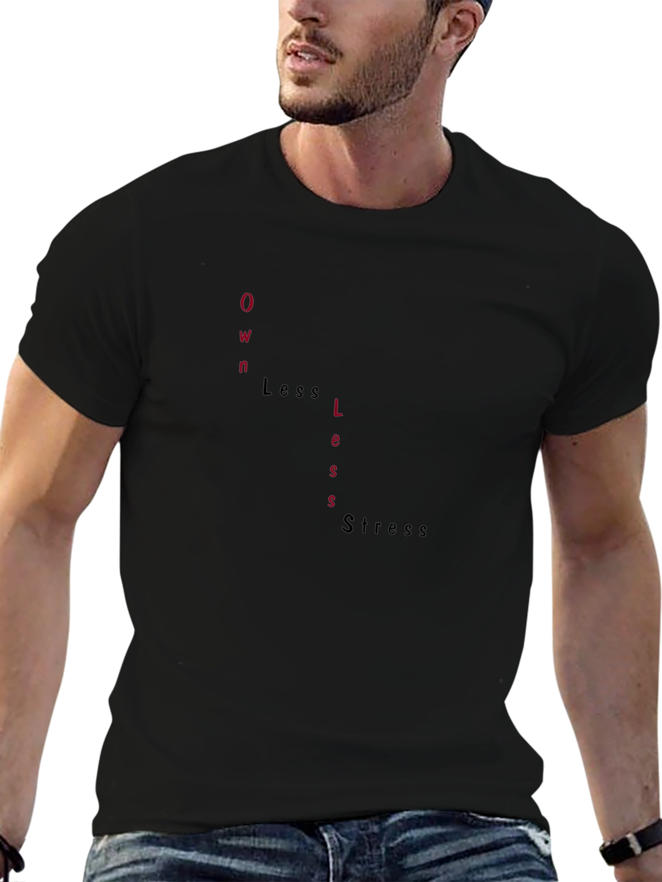 Own Less Stress Mens Black T-Shirt
