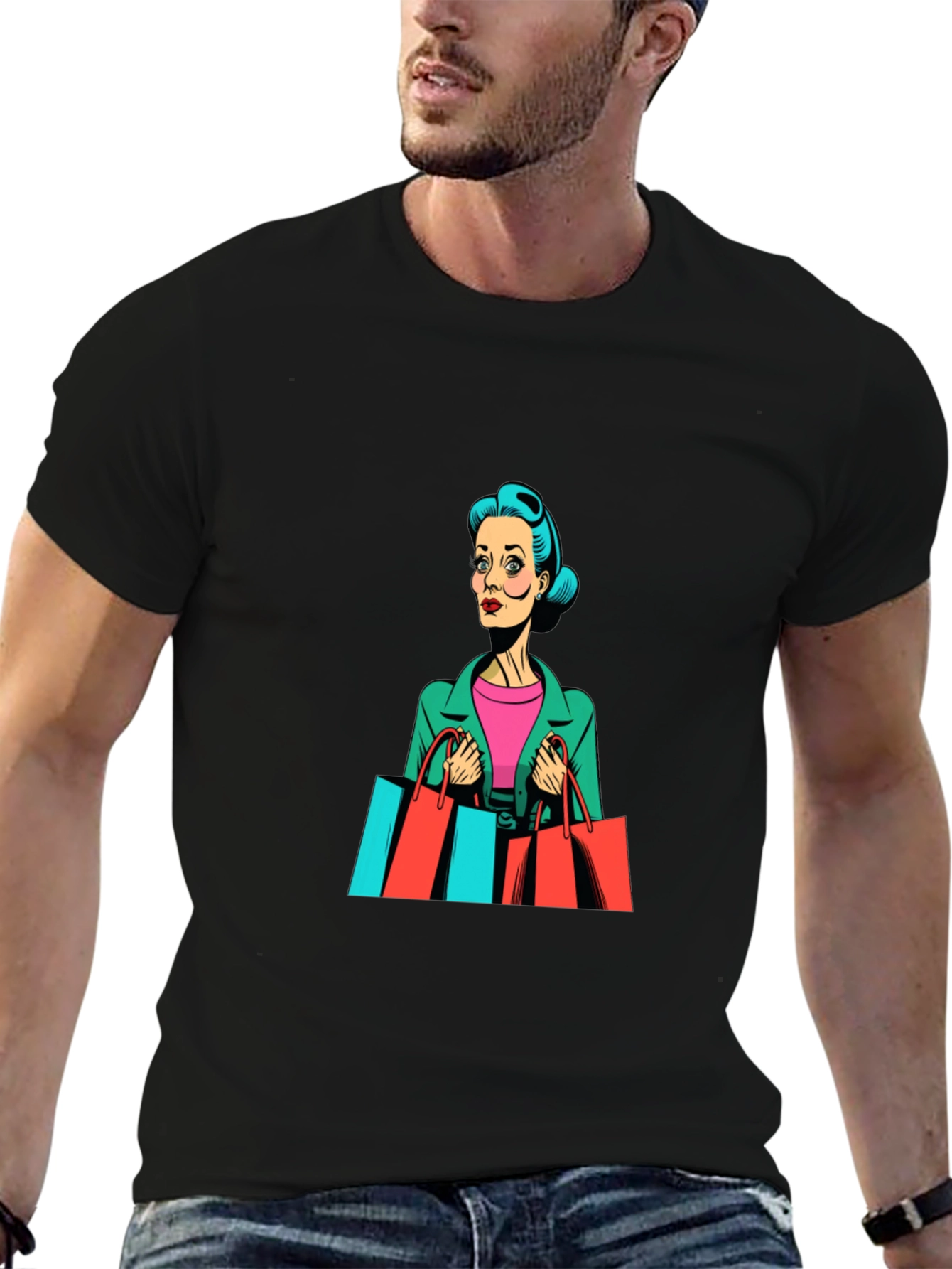 Retro Shopping Spree Graphic Tee - Black