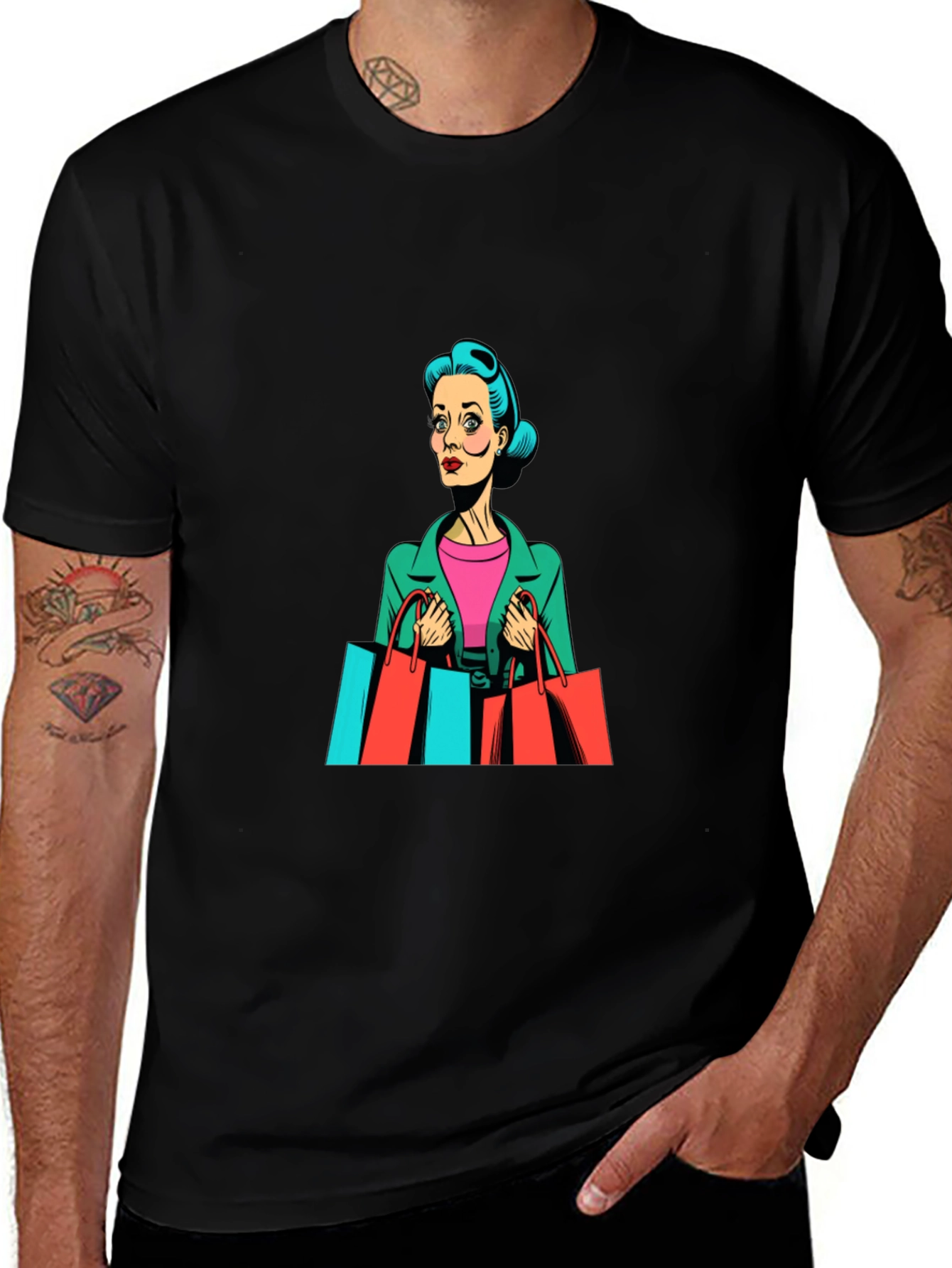 Retro Shopping Spree Graphic Tee - Black