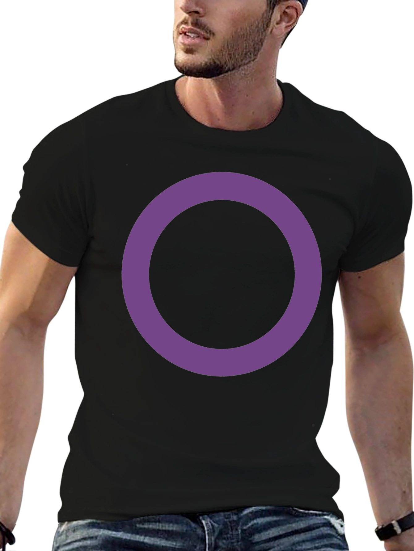 Simple Black Tee with Purple Circle Design