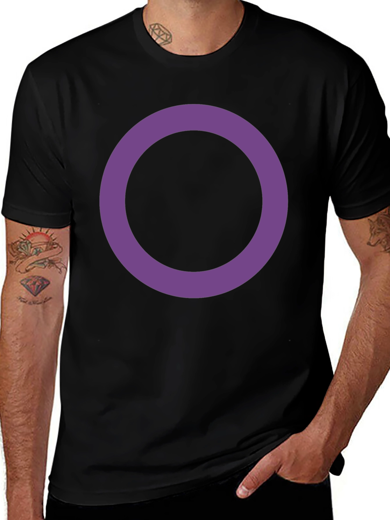 Simple Black Tee with Purple Circle Design