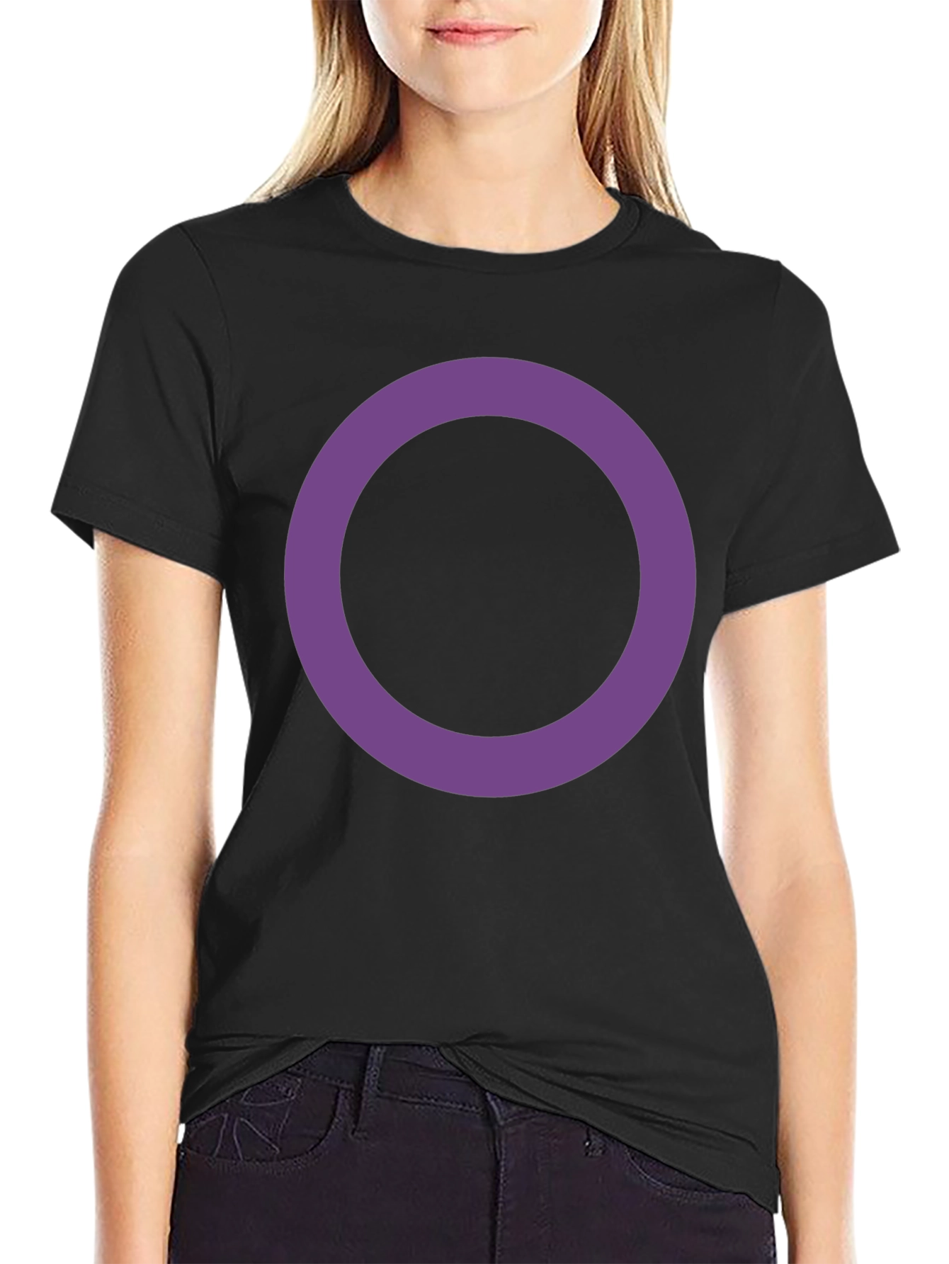 Simple Black Tee with Purple Circle Design