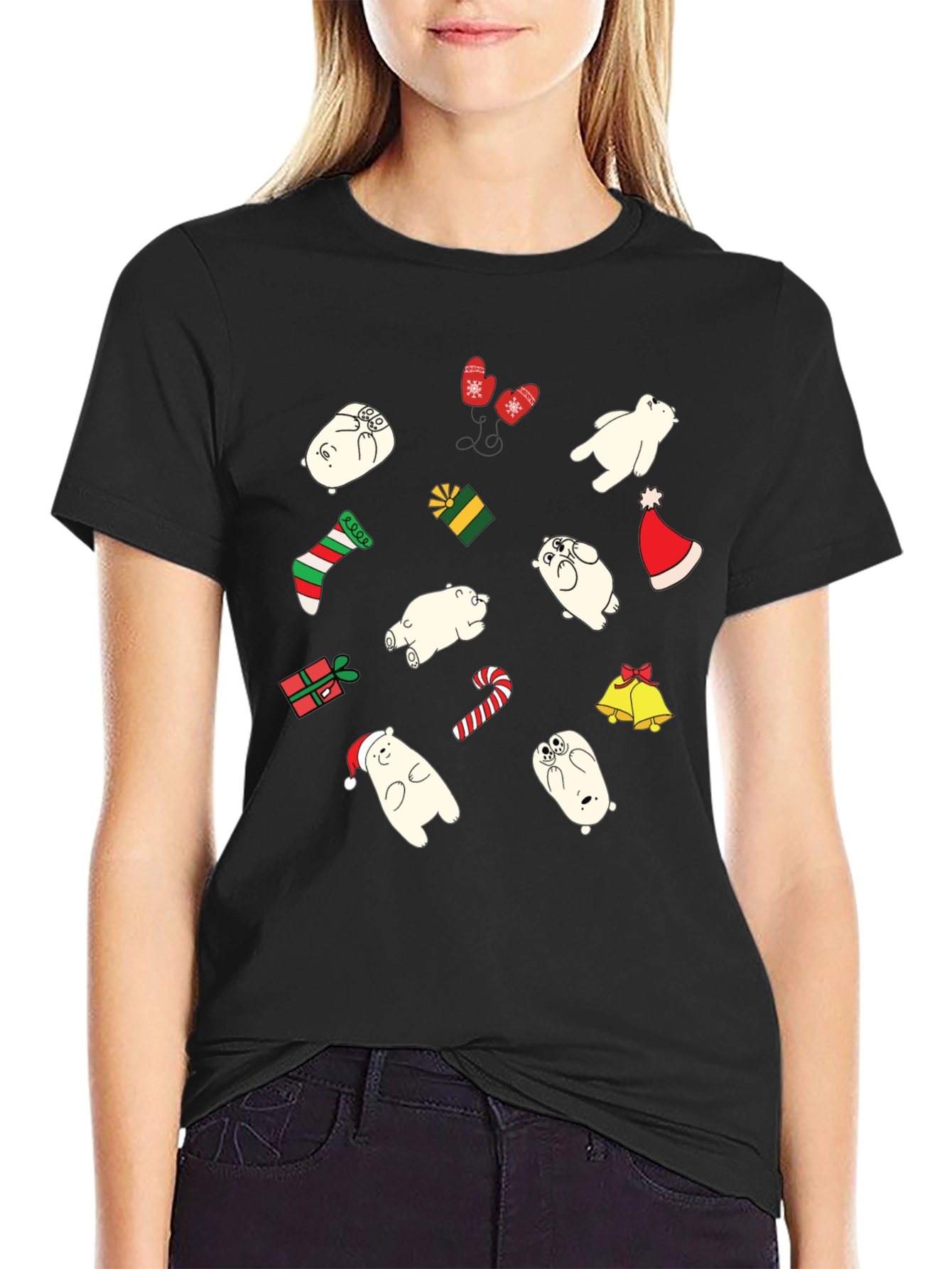 Festive Bear Christmas Graphic Tee - Black