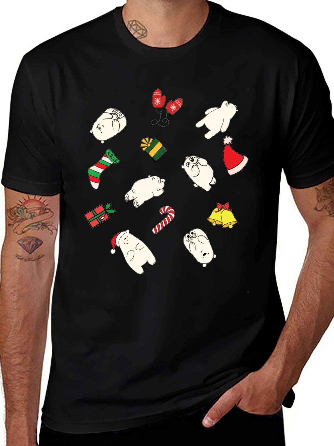 Festive Bear Christmas Graphic Tee - Black