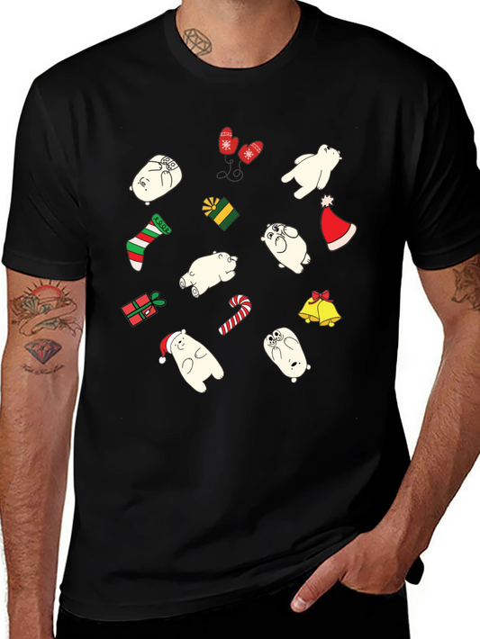 Festive Bear Christmas Graphic Tee - Black