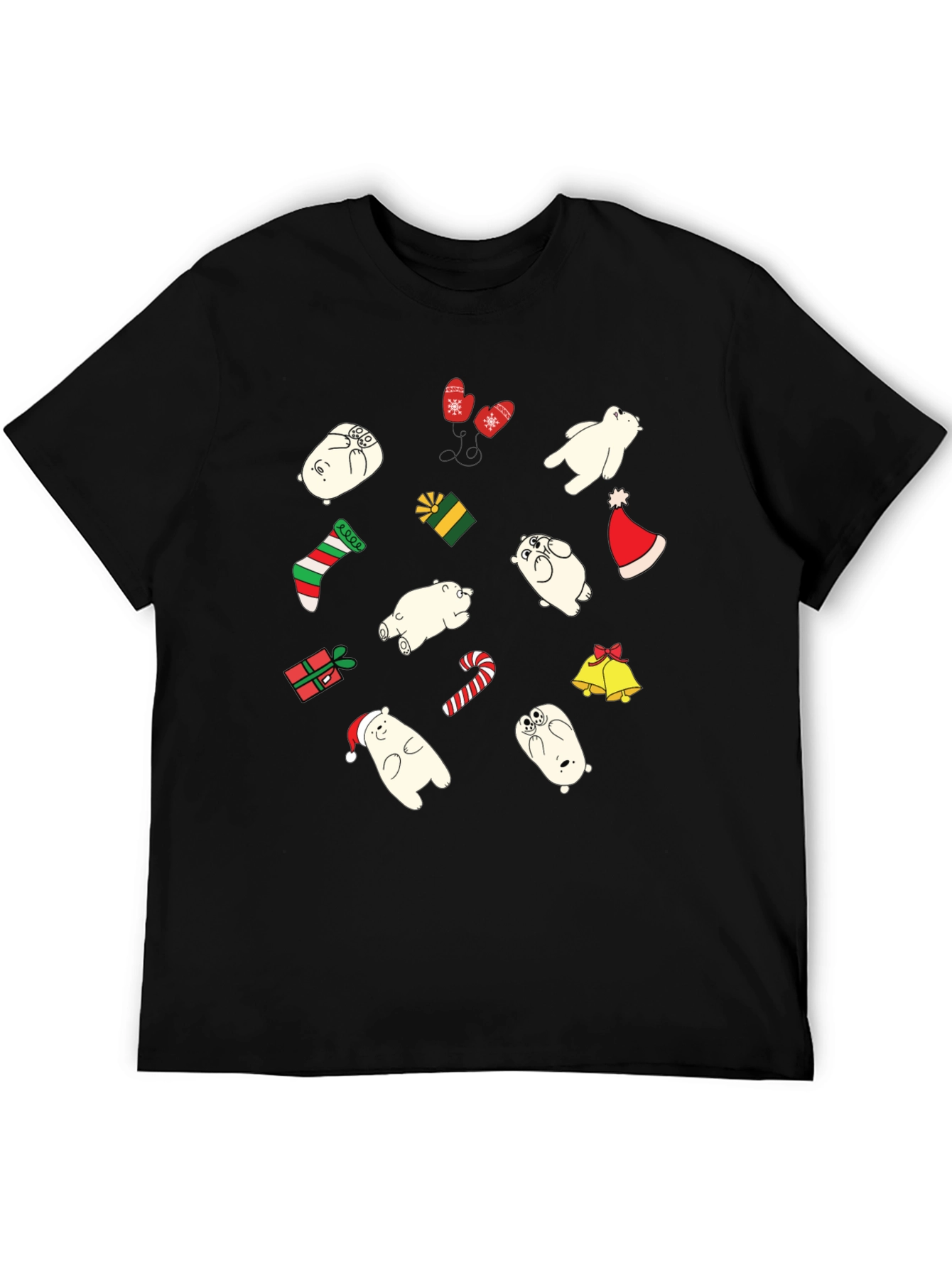Festive Bear Christmas Graphic Tee - Black