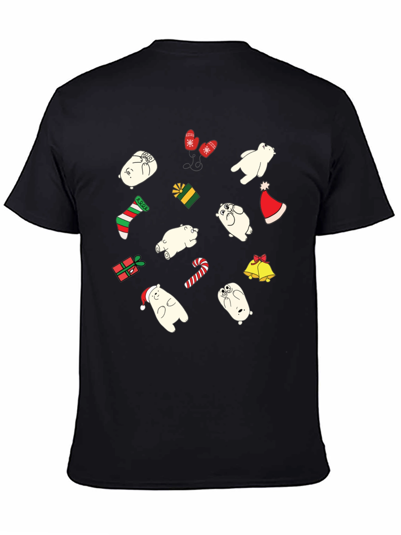 Festive Bear Christmas Graphic Tee - Black