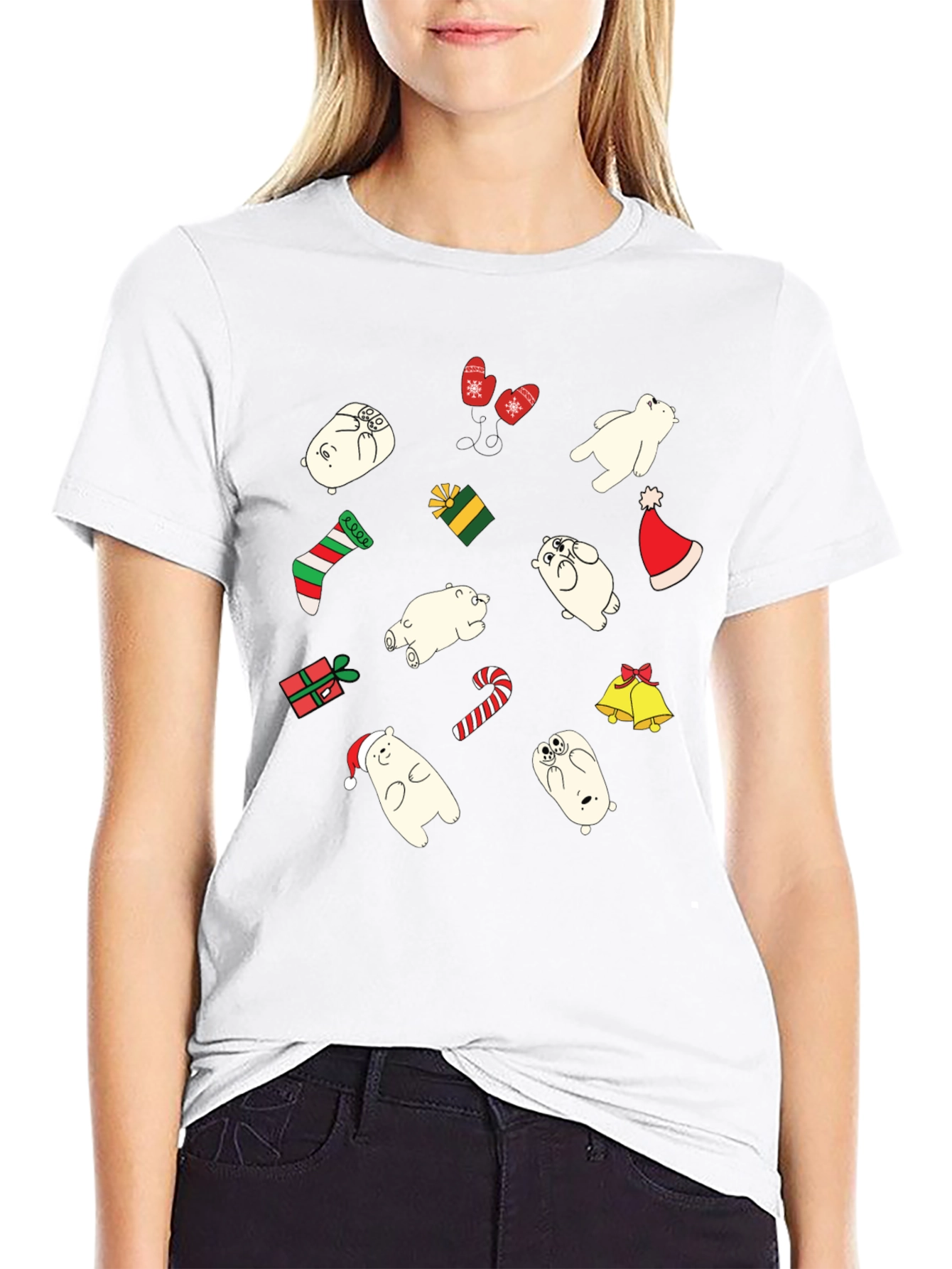 Festive Bear Christmas Graphic Tee - Black