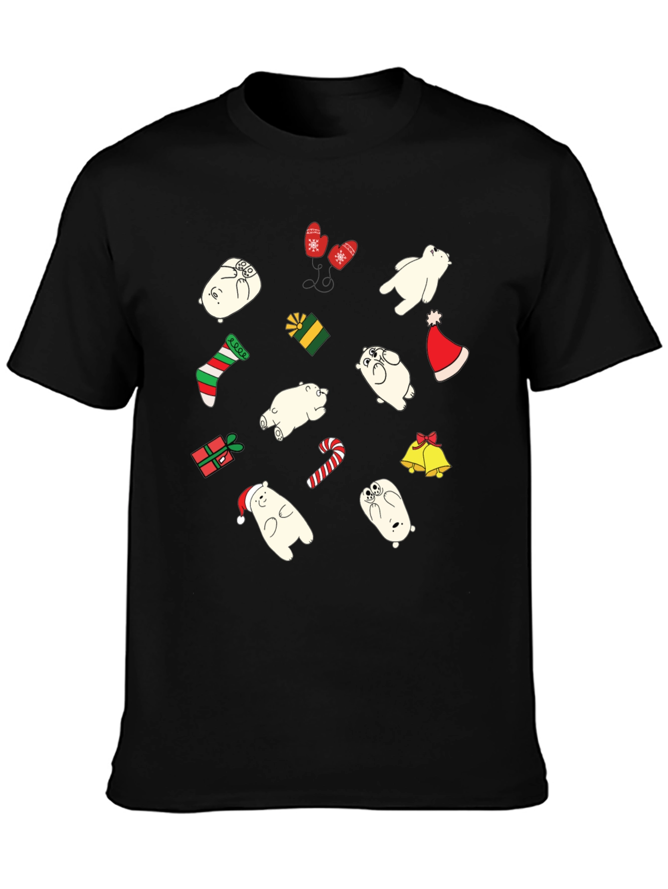 Festive Bear Christmas Graphic Tee - Black