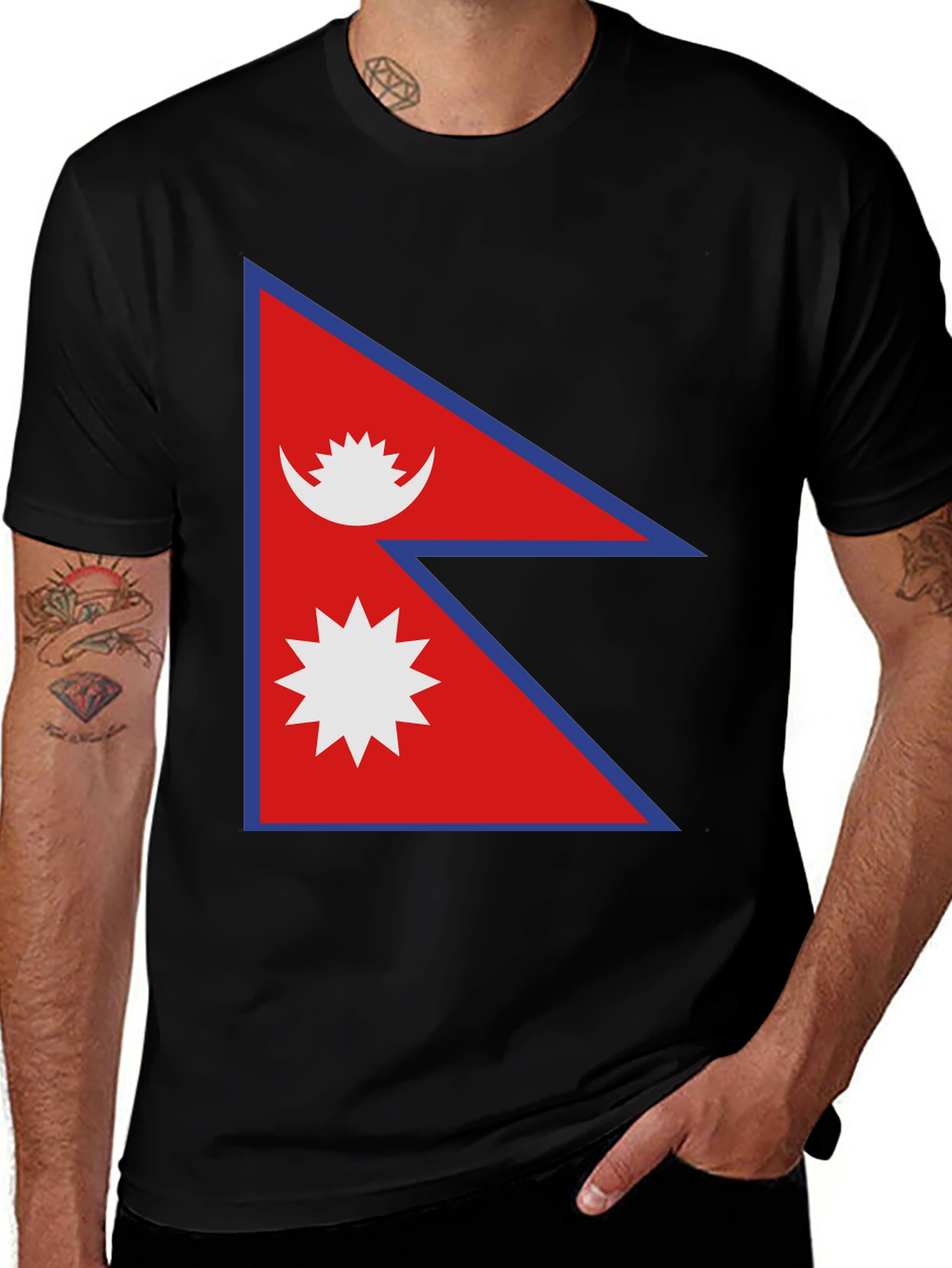 Nepal Flag T-Shirt - Black Cotton Tee