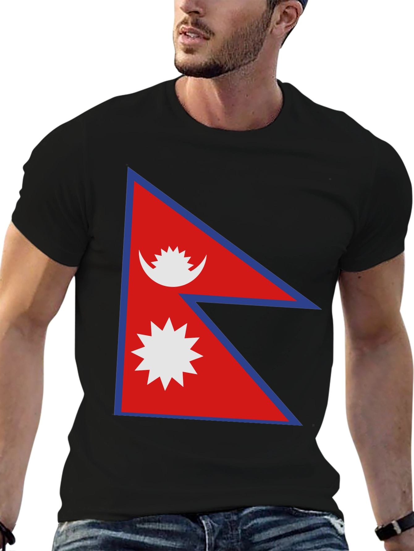 Nepal Flag T-Shirt - Black Cotton Tee