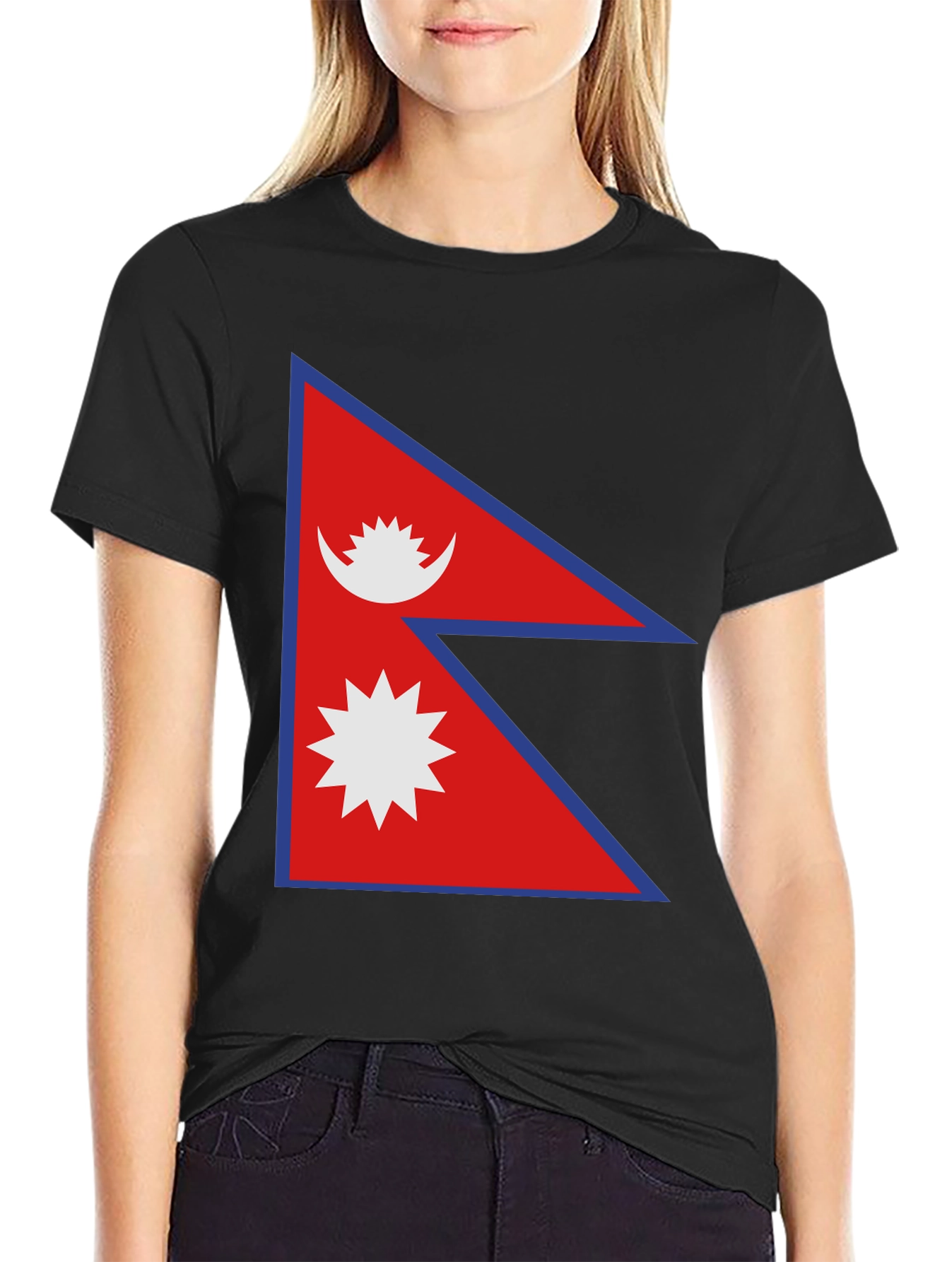 Nepal Flag T-Shirt - Black Cotton Tee