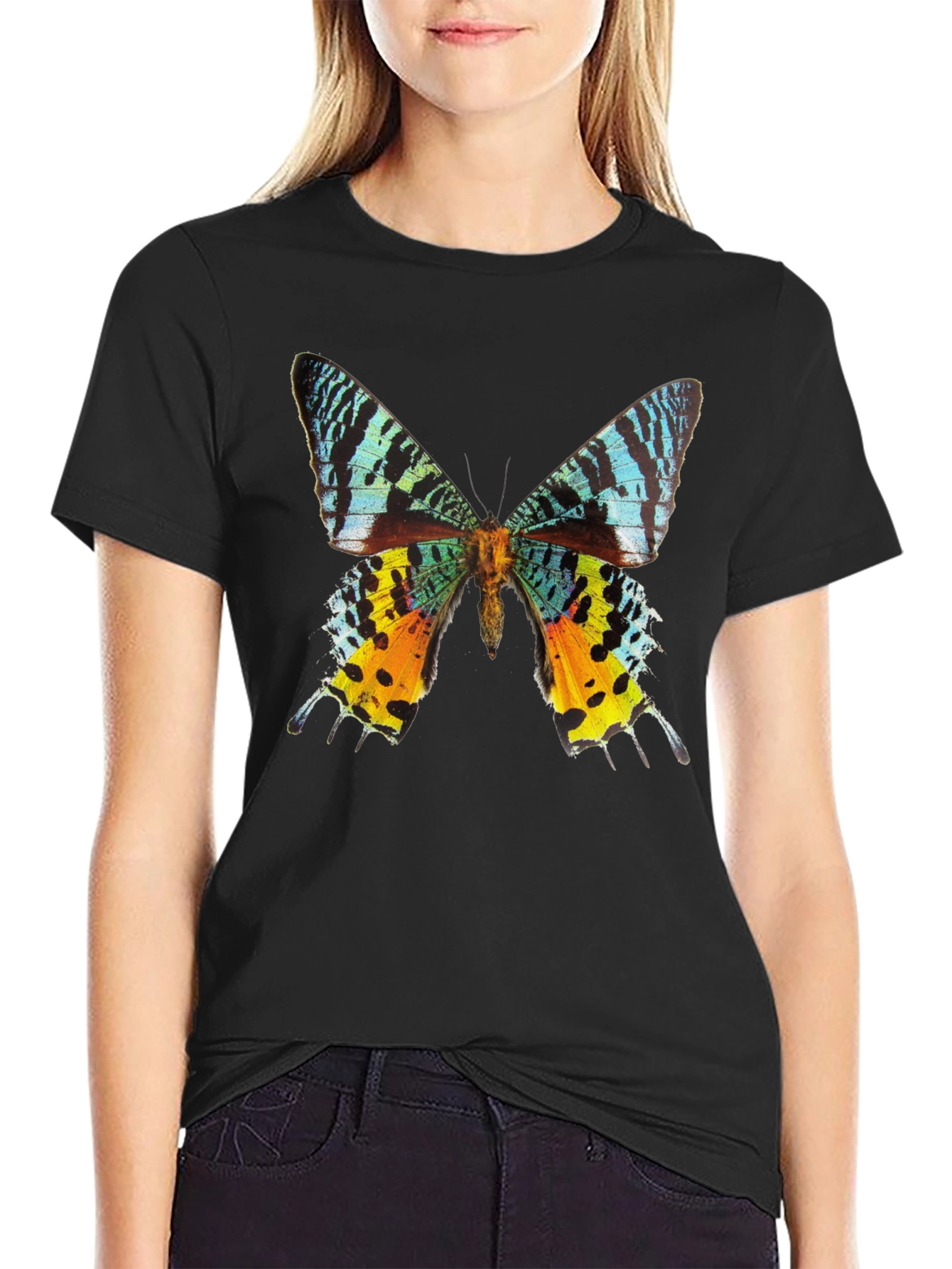 Butterfly Graphic Tee - Black Cotton T-Shirt