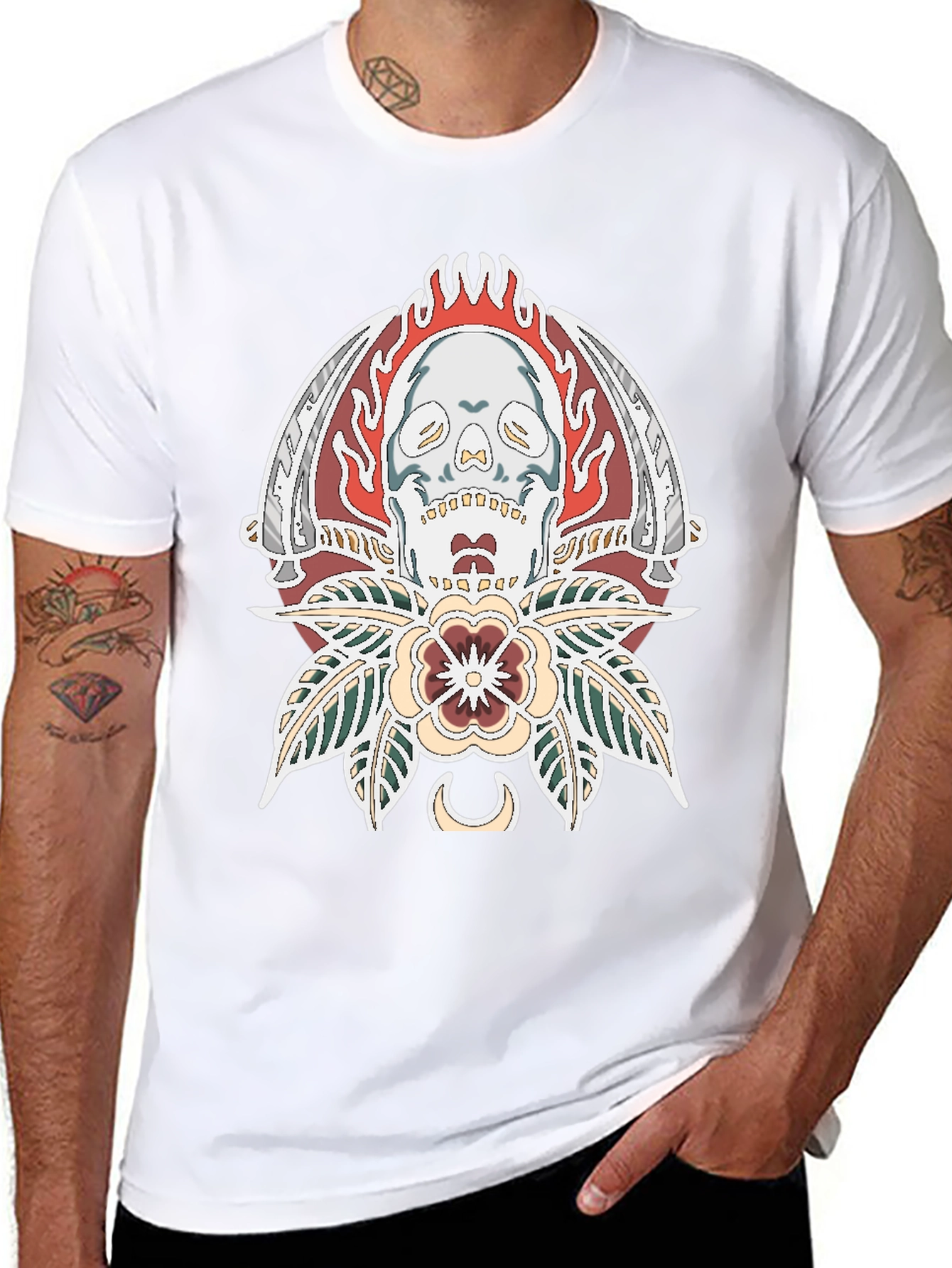 Skull & Blades Graphic Tee - Stylish Black T-Shirt