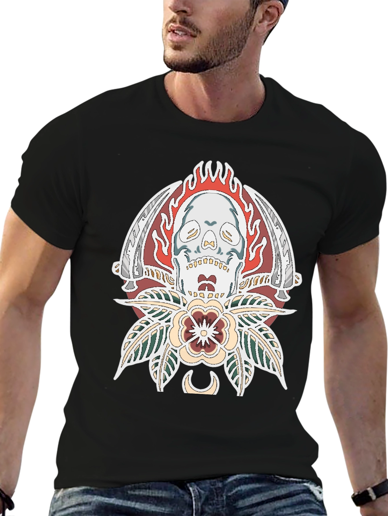 Skull & Blades Graphic Tee - Stylish Black T-Shirt