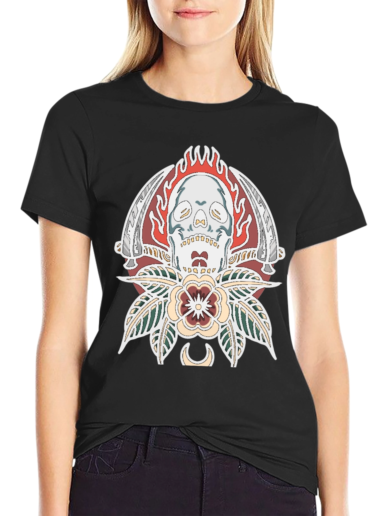 Skull & Blades Graphic Tee - Stylish Black T-Shirt