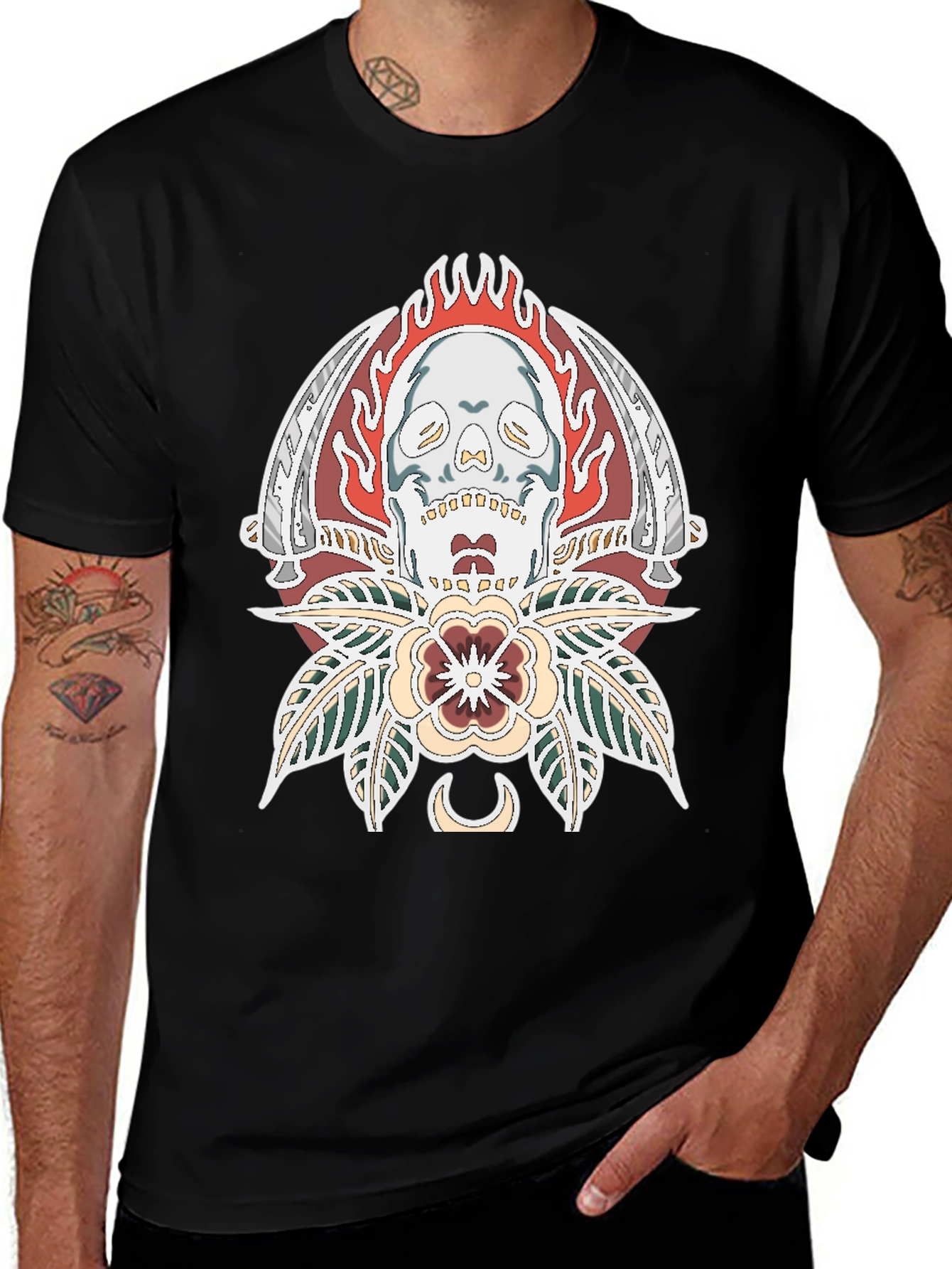 Skull & Blades Graphic Tee - Stylish Black T-Shirt