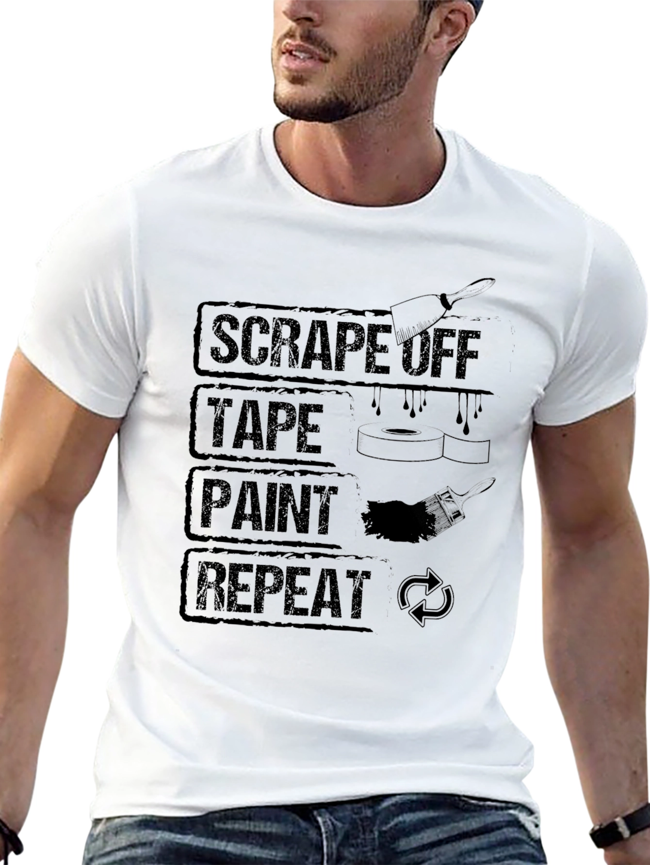 Scrape Tape Paint Repeat Black Graphic T-Shirt