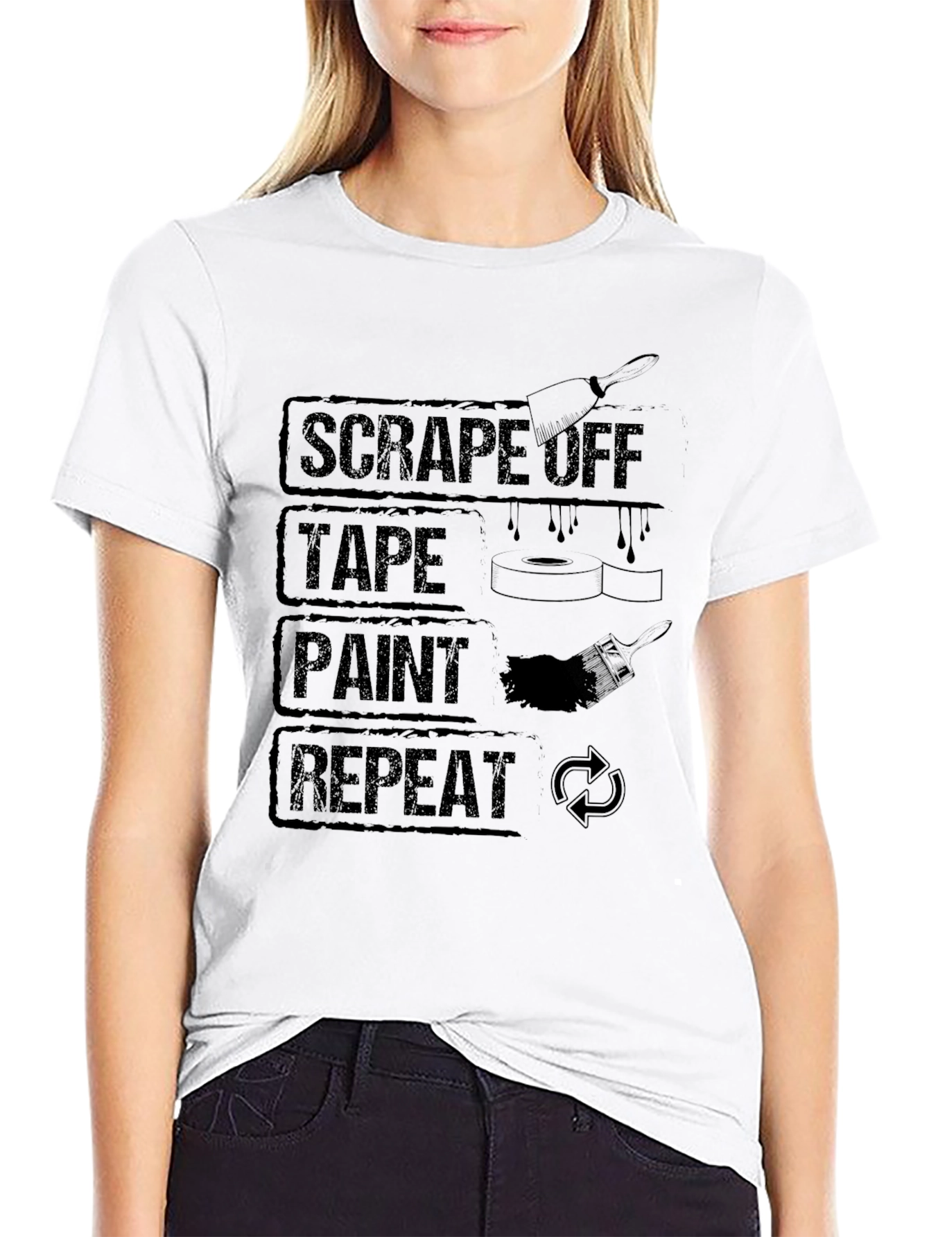 Scrape Tape Paint Repeat Black Graphic T-Shirt