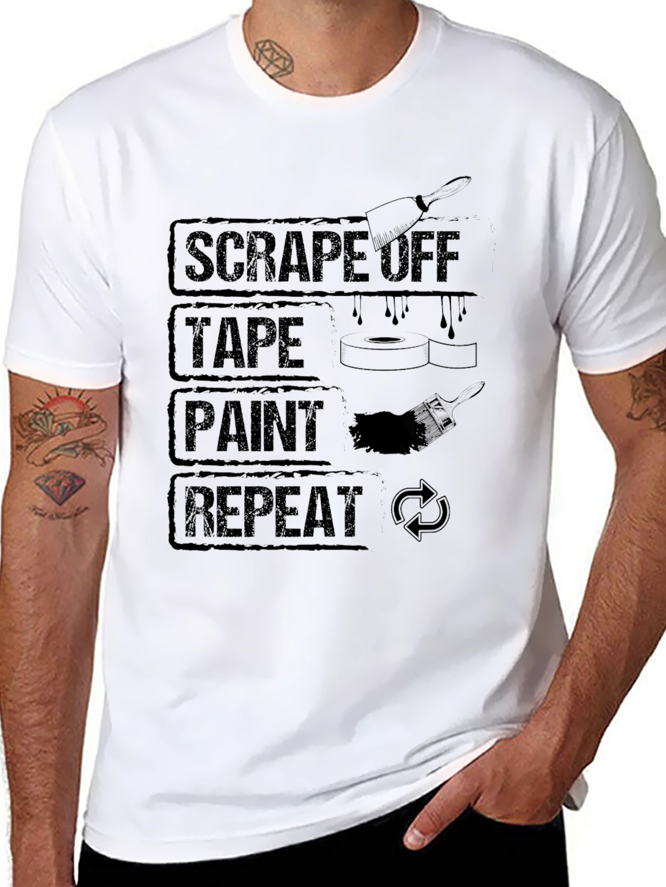 Scrape Tape Paint Repeat Black Graphic T-Shirt