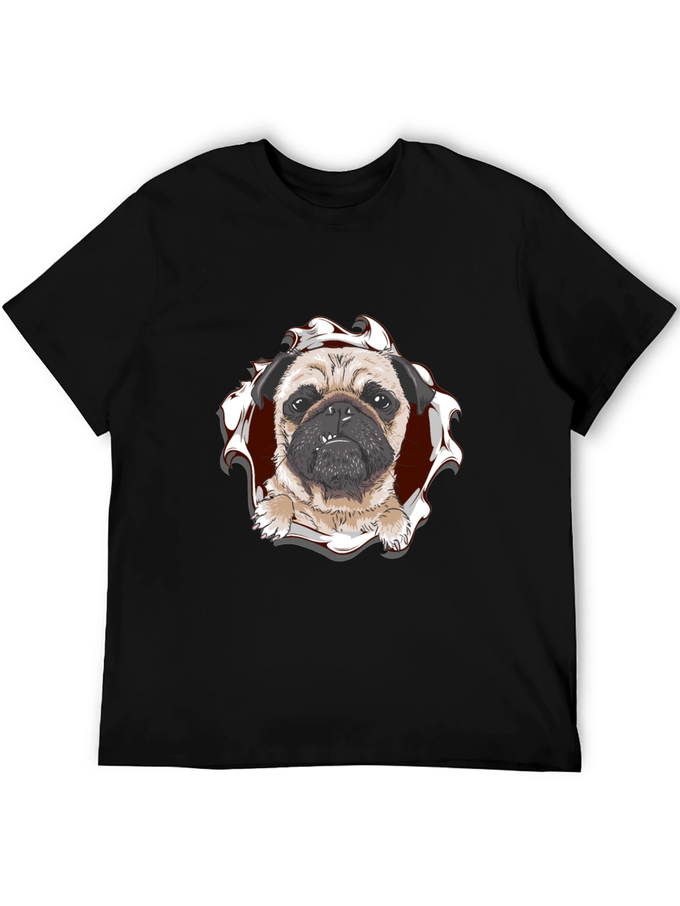 Pug Peek-a-Boo Graphic Tee - Mens Black T-Shirt