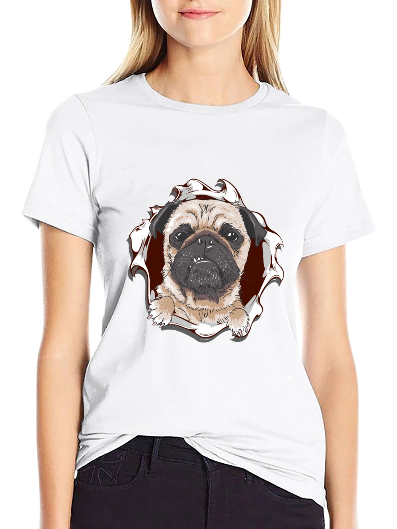 Pug Peek-a-Boo Graphic Tee - Mens Black T-Shirt