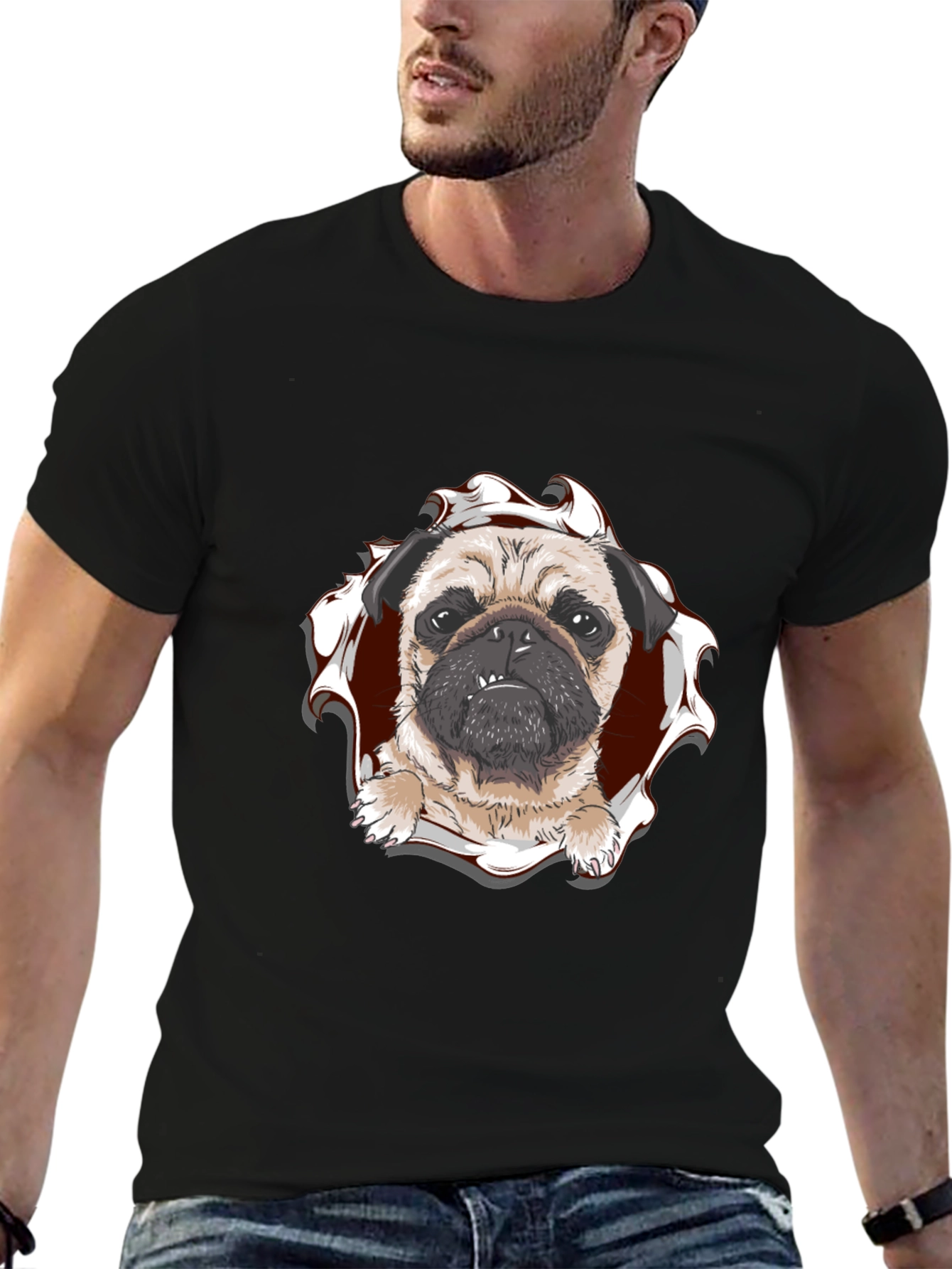 Pug Peek-a-Boo Graphic Tee - Mens Black T-Shirt