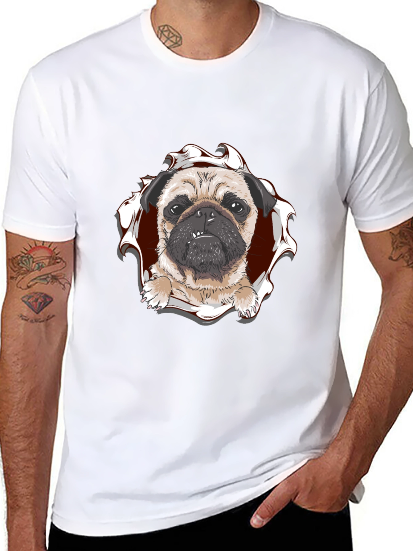 Pug Peek-a-Boo Graphic Tee - Mens Black T-Shirt