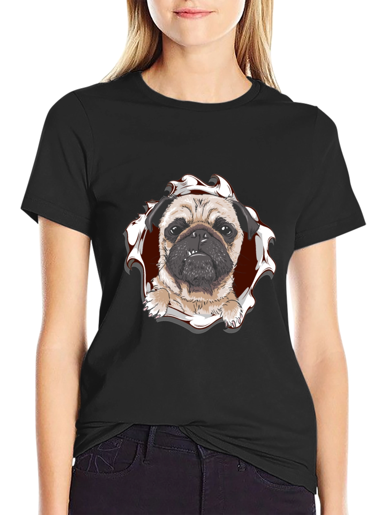 Pug Peek-a-Boo Graphic Tee - Mens Black T-Shirt