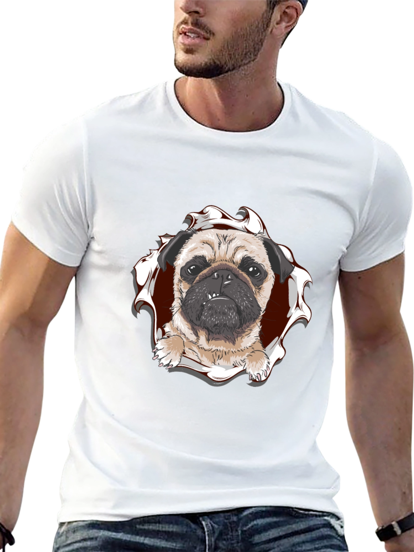 Pug Peek-a-Boo Graphic Tee - Mens Black T-Shirt
