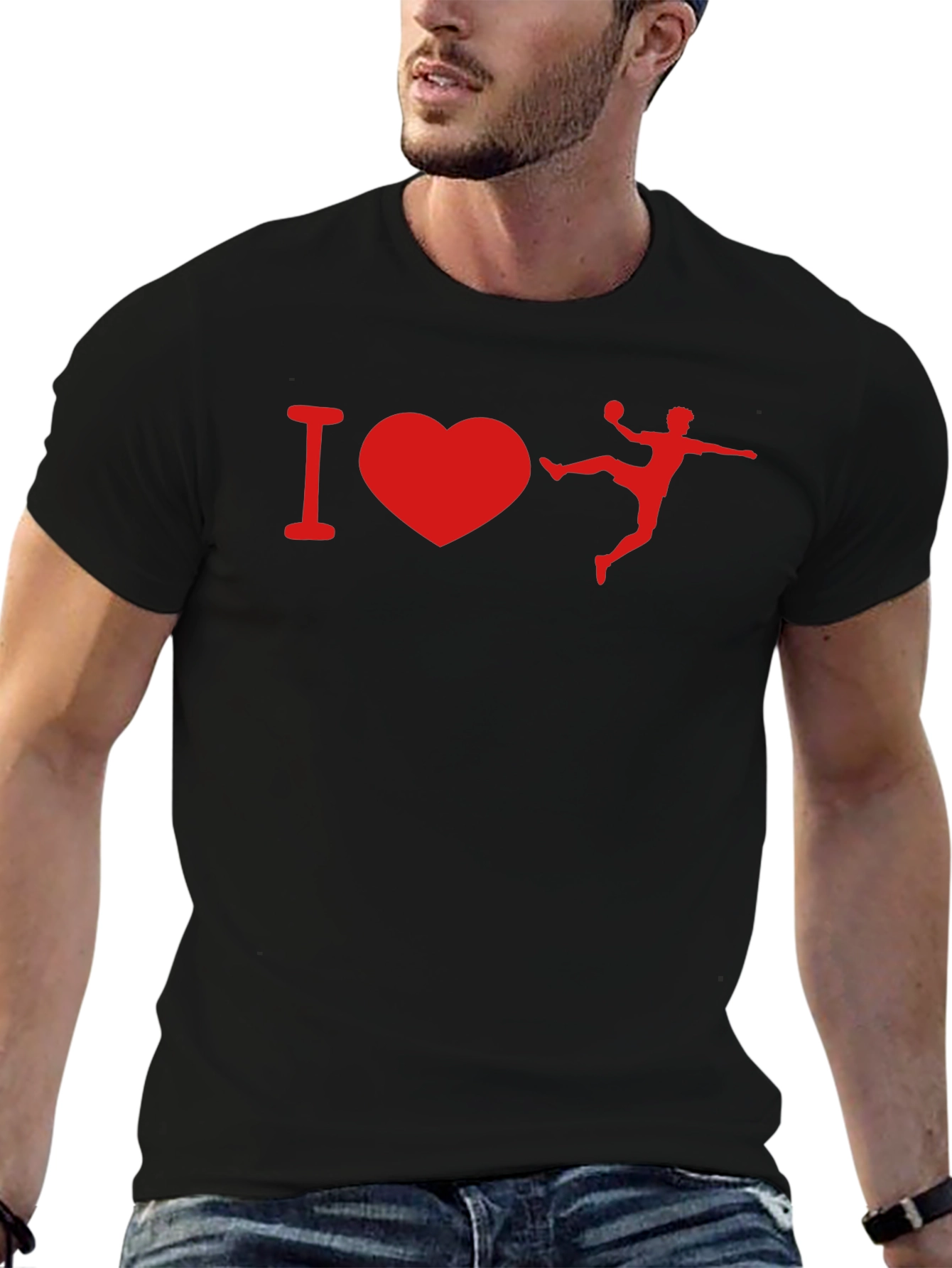 I Love Handball Graphic T-Shirt - Black Cotton Tee