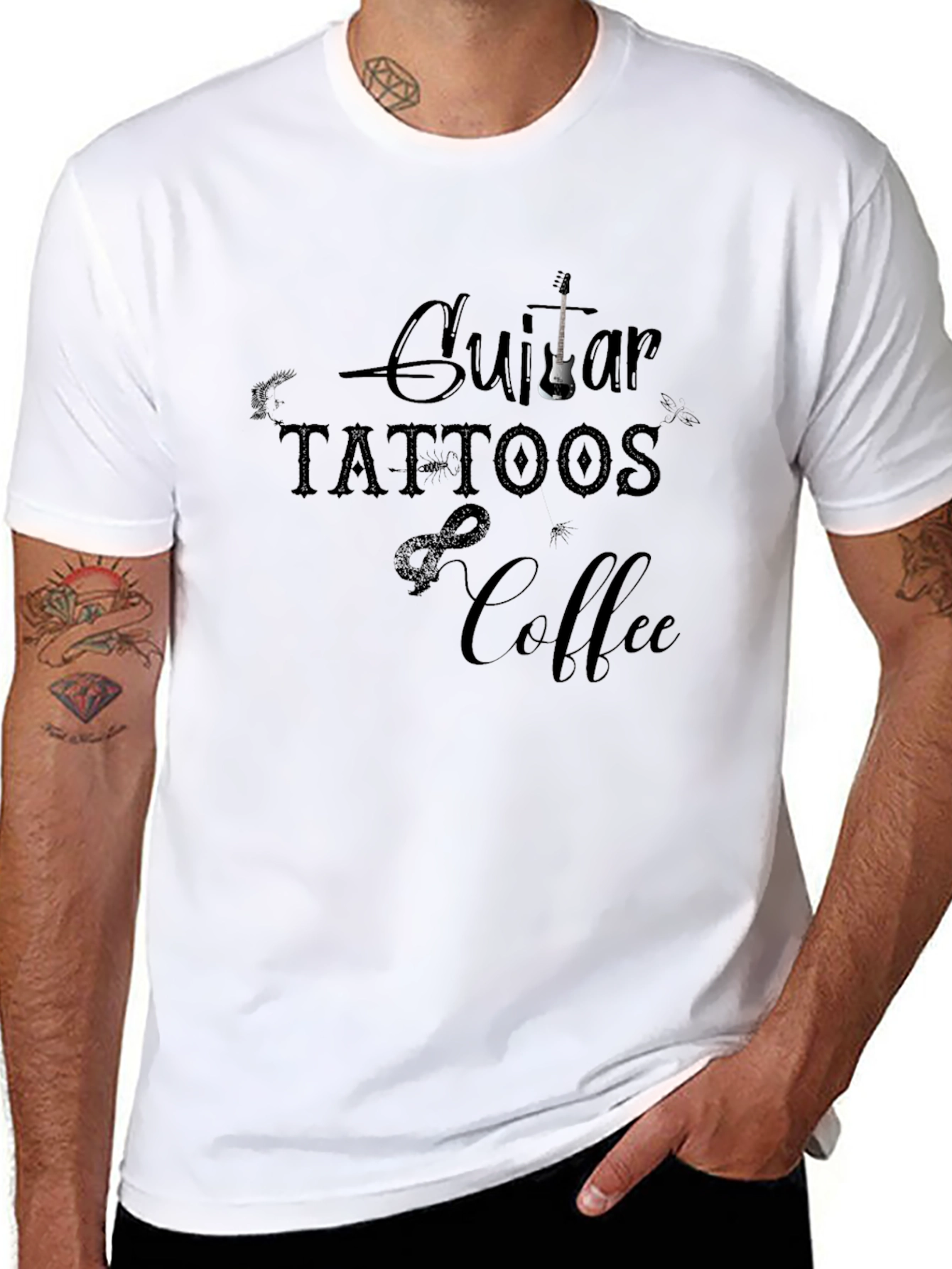 Guitar Tattoos Coffee Graphic T-Shirt