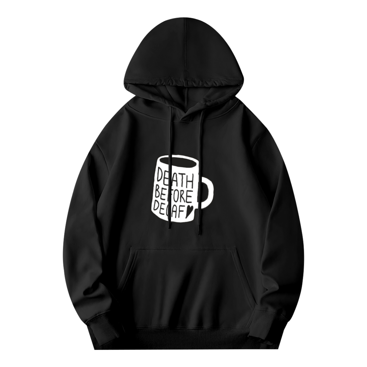 Death Before Decaf Coffee Mug Black Hoodie, Ultra Comfort Coffee Lover Pullover