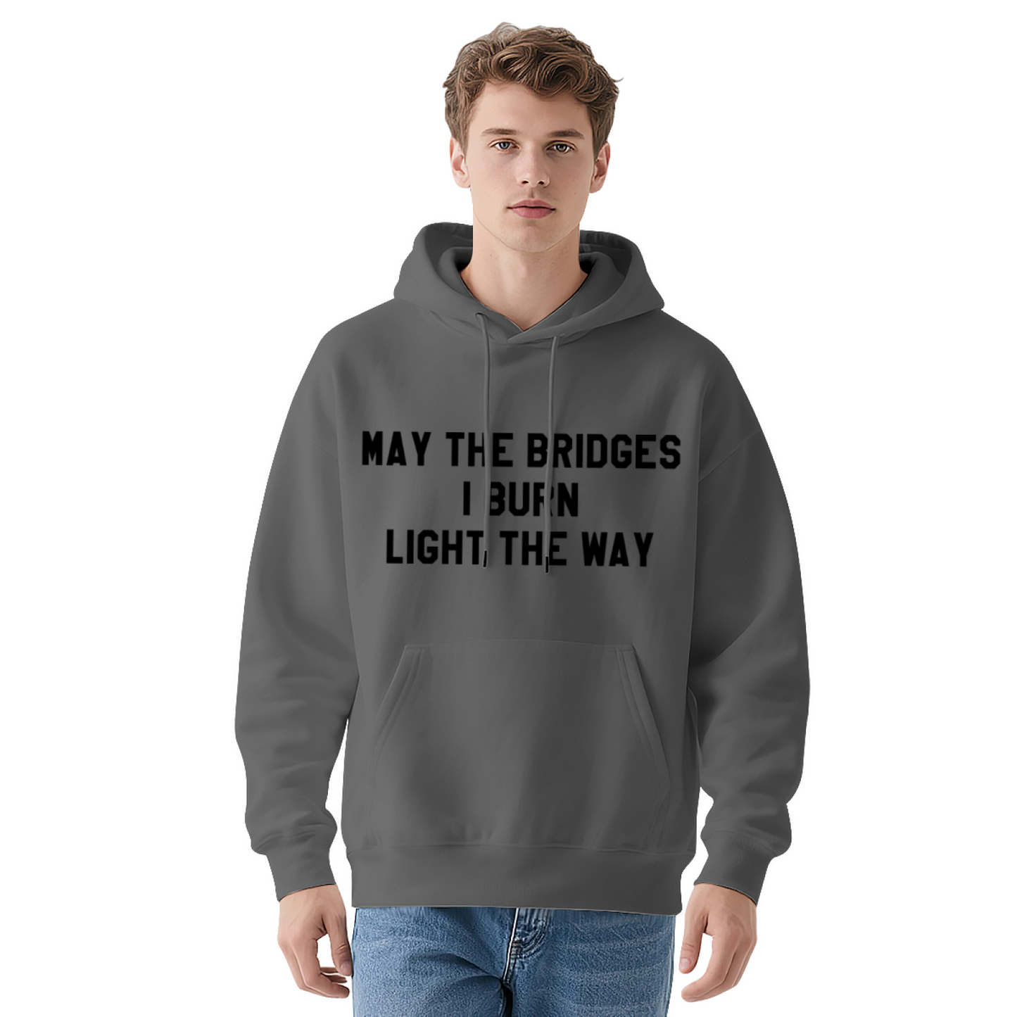 Inspirational Bridge Quote Statement White Hoodie, Unisex Cozy Statement Streetwear