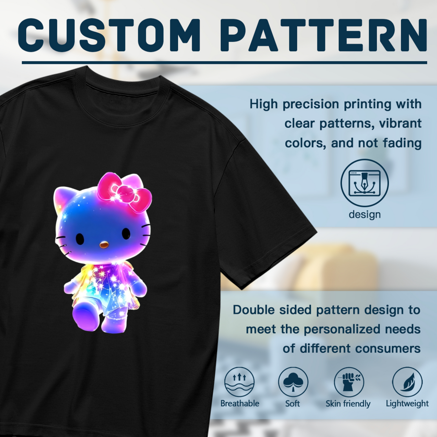 Glowing Galaxy Hello Kitty Magical Design Plus Size Women¡¯s Black T?shirt