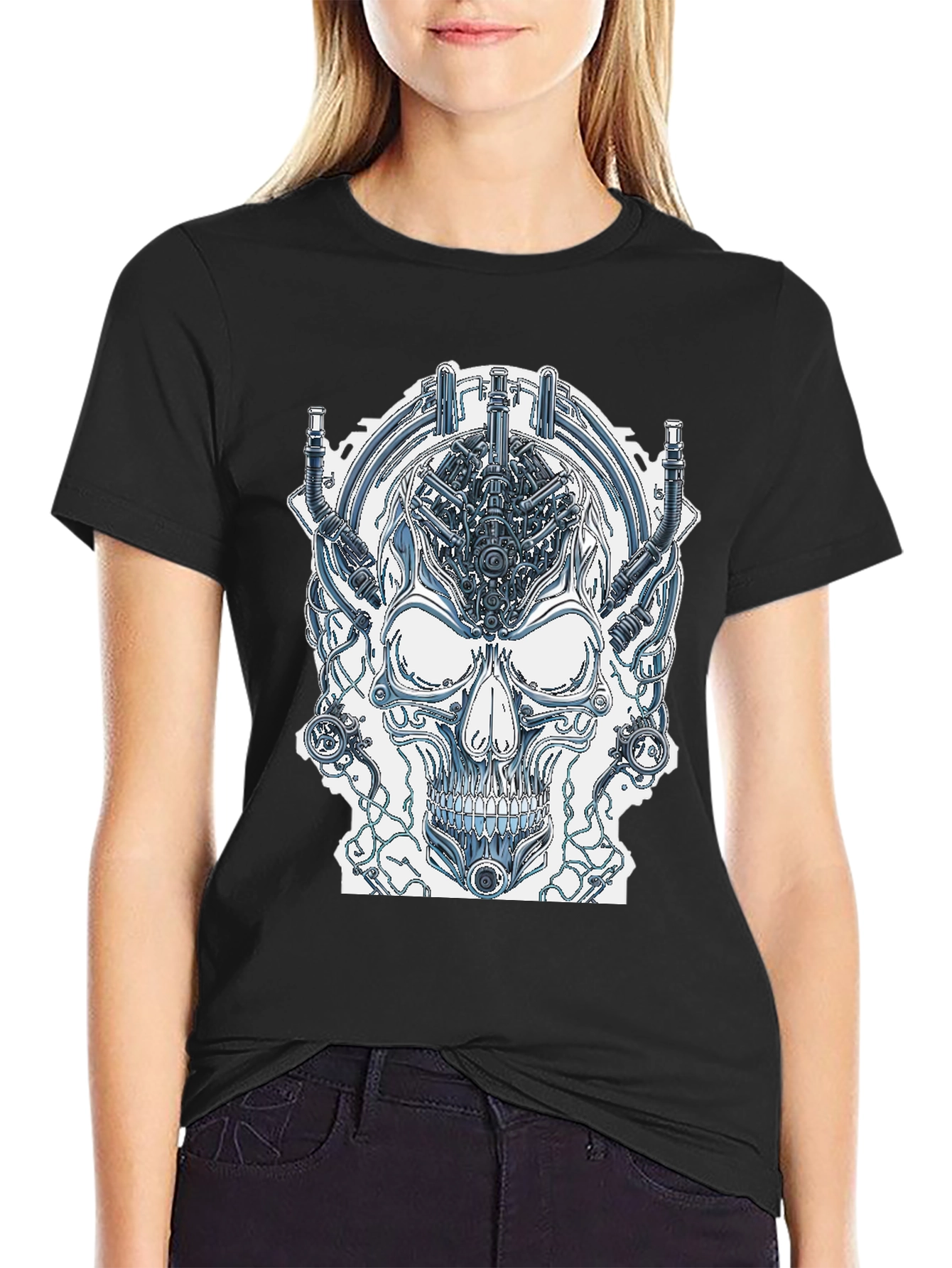 Cyberpunk Skull Graphic Tee - Edgy Sci-Fi Design