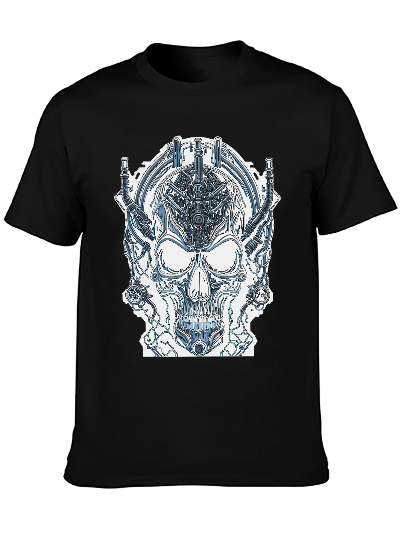 Cyberpunk Skull Graphic Tee - Edgy Sci-Fi Design